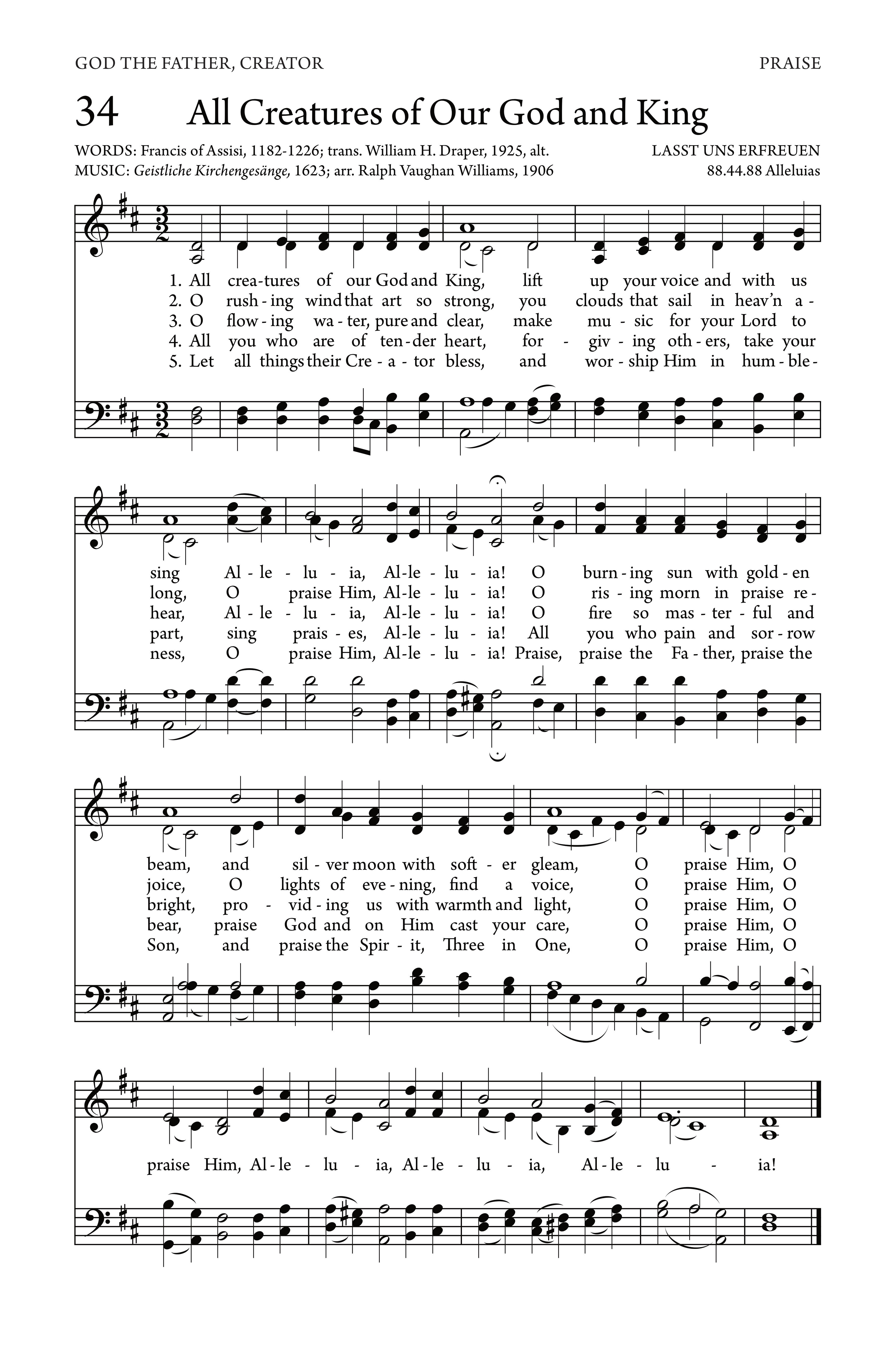 Hymn Sheet for All Creatures of Our God and King