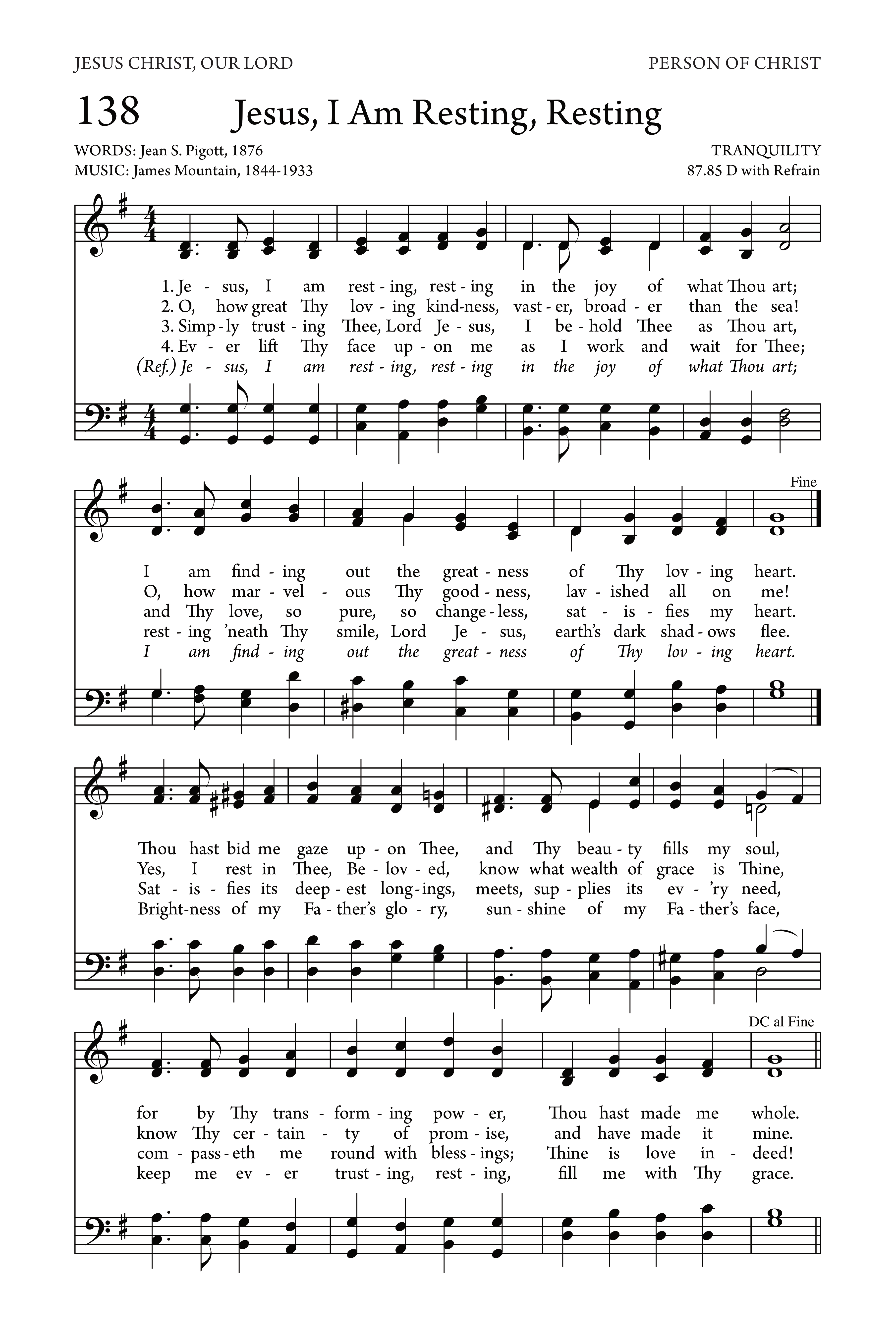 Hymn Sheet for Jesus, I Am Resting, Resting