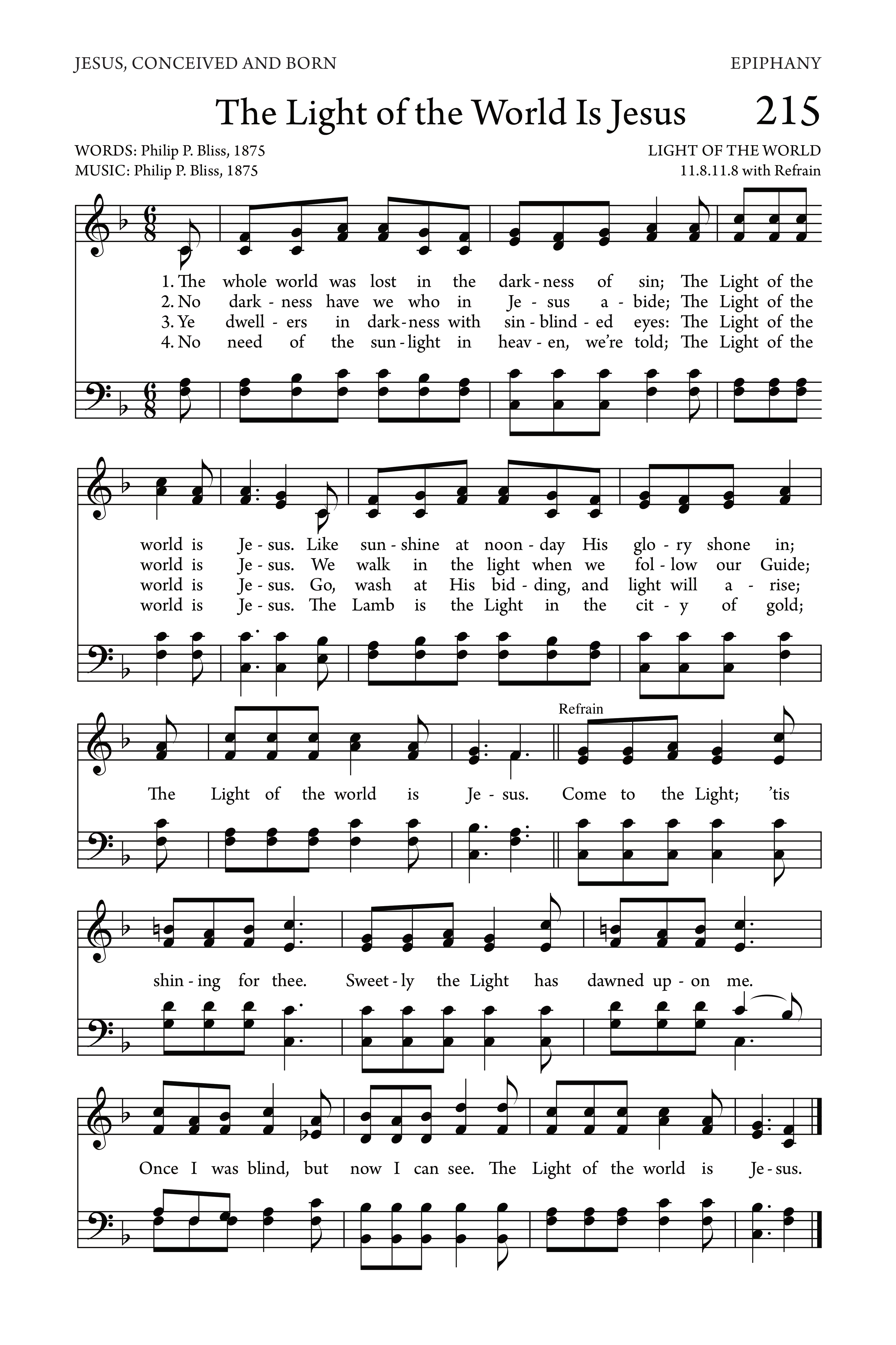 Hymn Sheet for The Light of the World Is Jesus