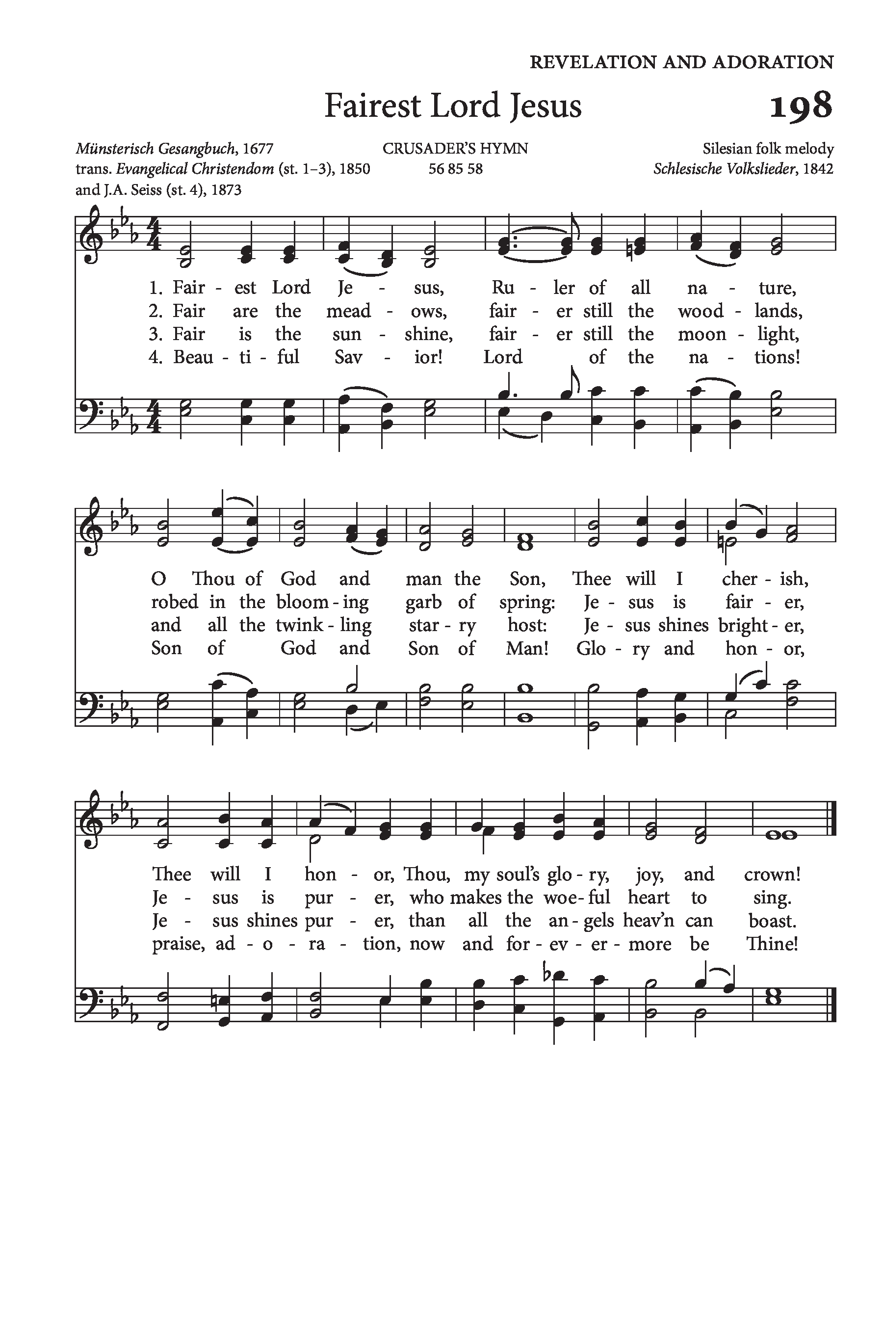 Hymn Sheet for Fairest Lord Jesus