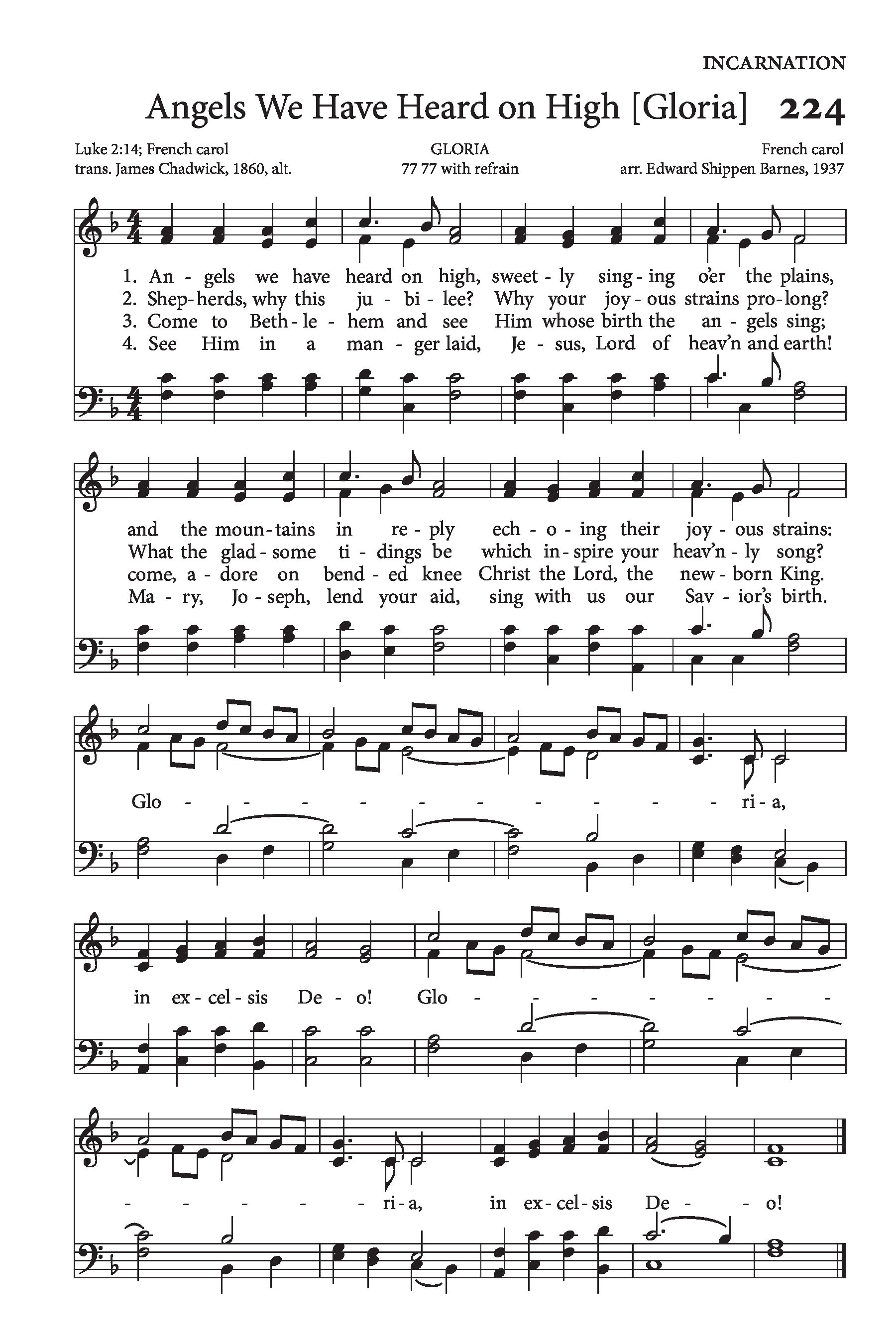 Hymn Sheet for Angels We Have Heard on High