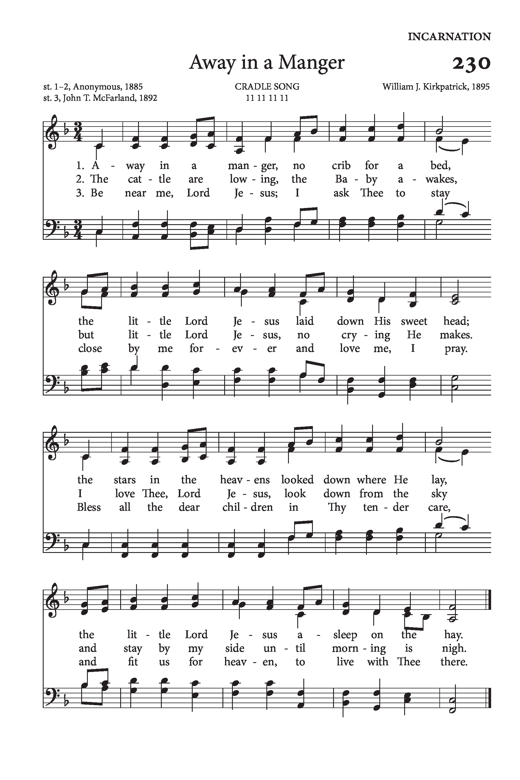 Hymn Sheet for Away in a Manger