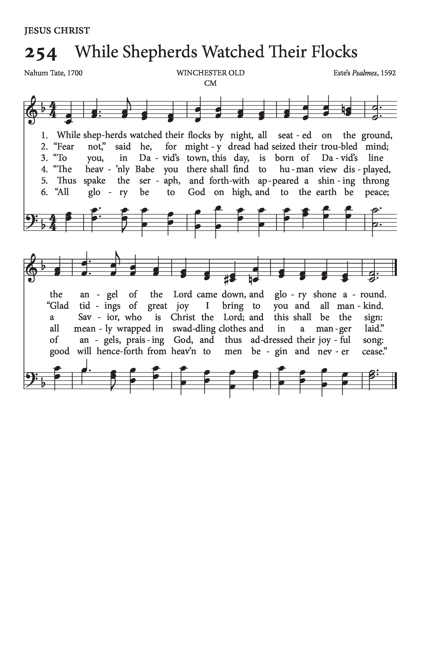 Hymn Sheet for While Shepherds Watched Their Flocks