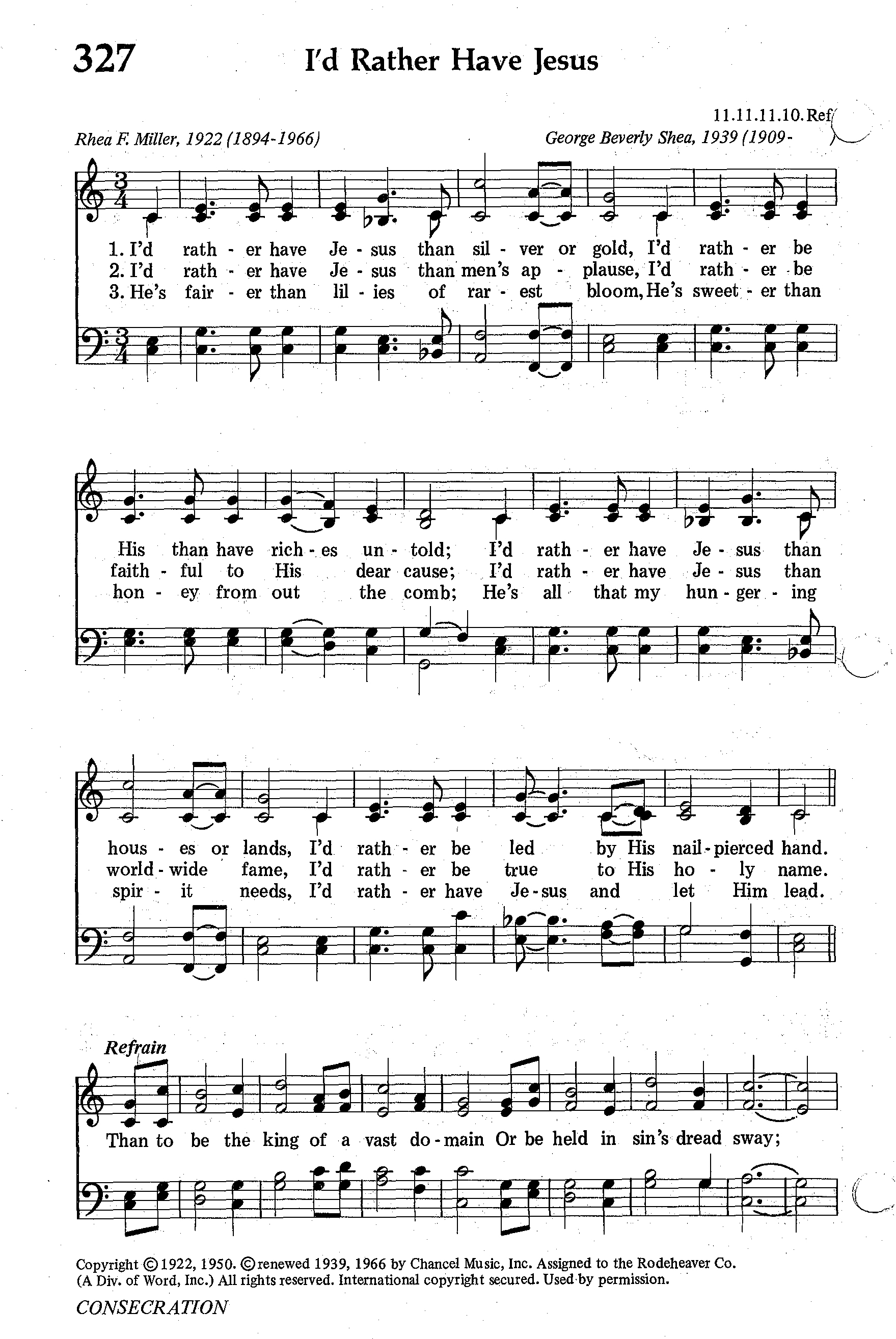 Hymn Sheet for I'd Rather Have Jesus Than Silver or Gold