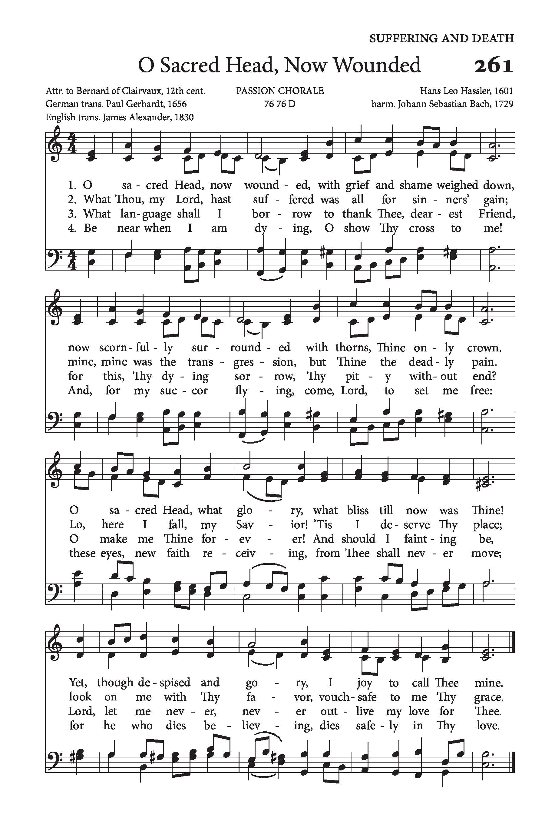 Hymn Sheet for O sacred head now wounded