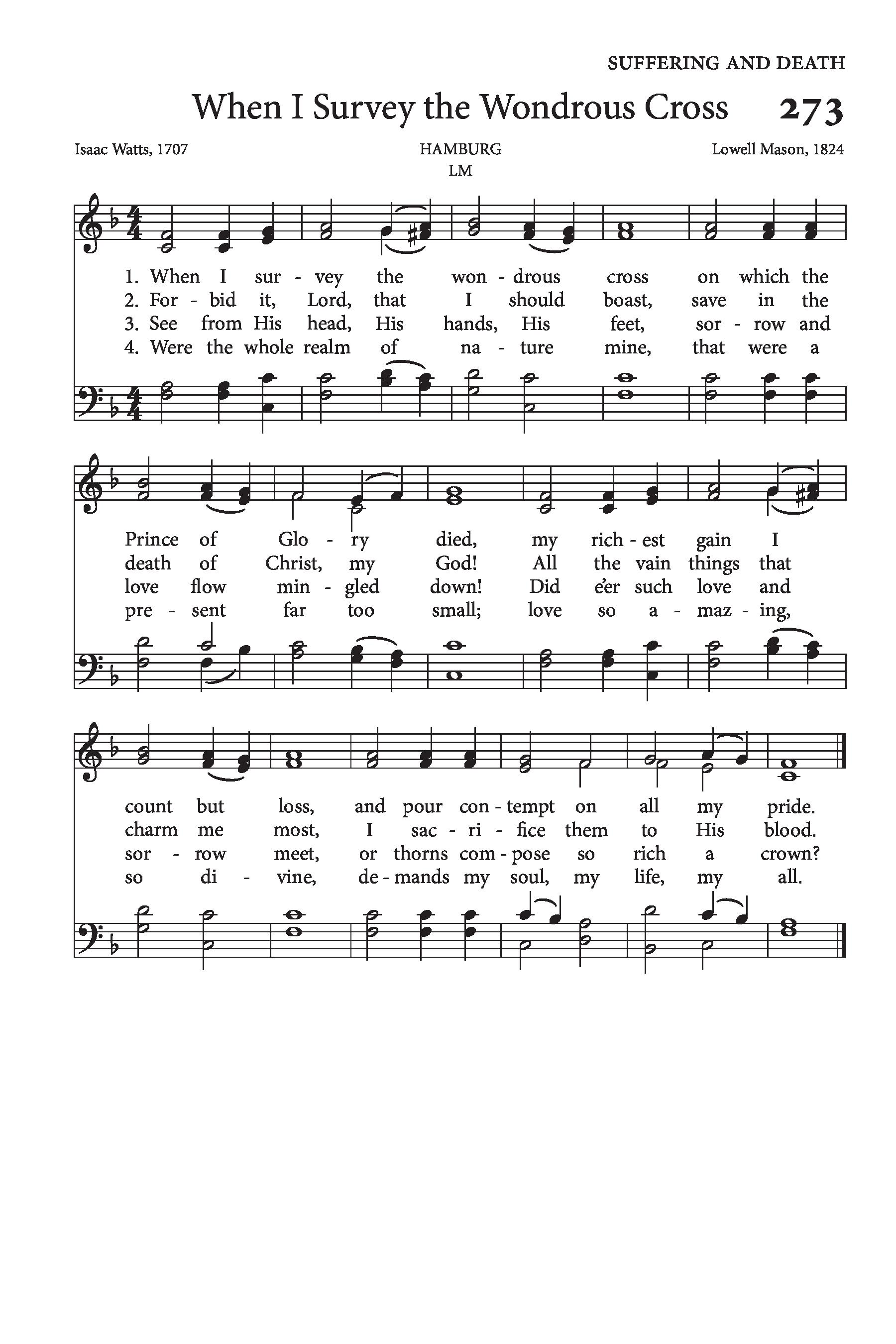 Hymn Sheet for When I Survey the Wondrous Cross
