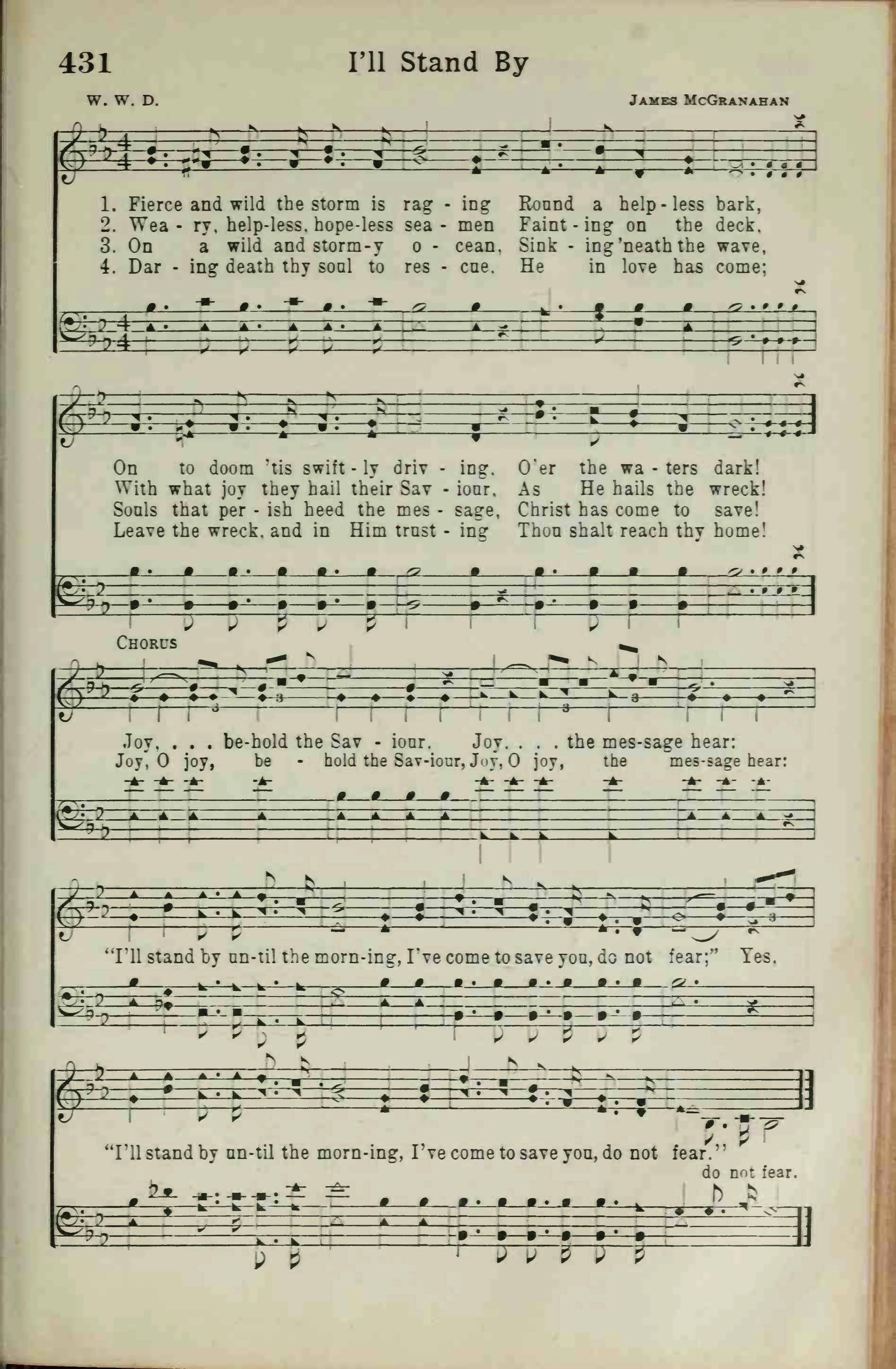 Hymn Sheet for I’ll Stand By Until the Morning