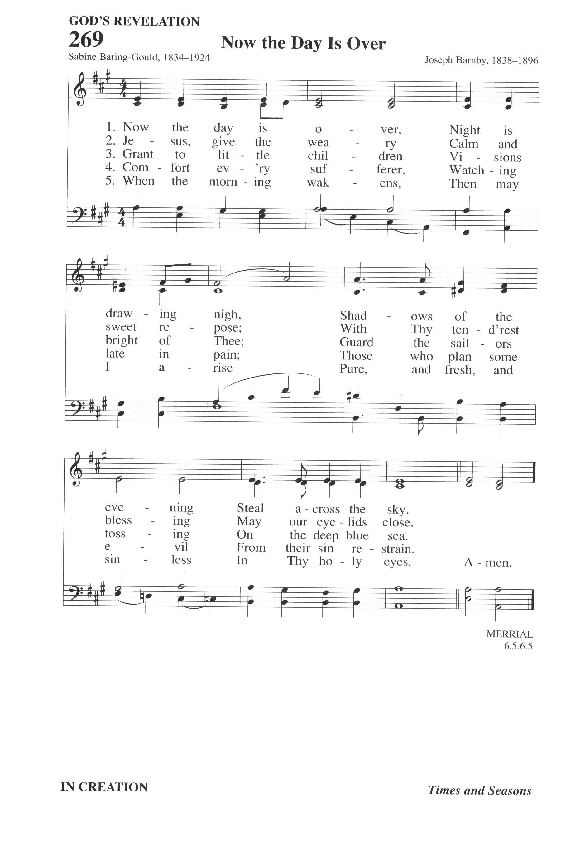Hymn Sheet for Now the Day Is Over