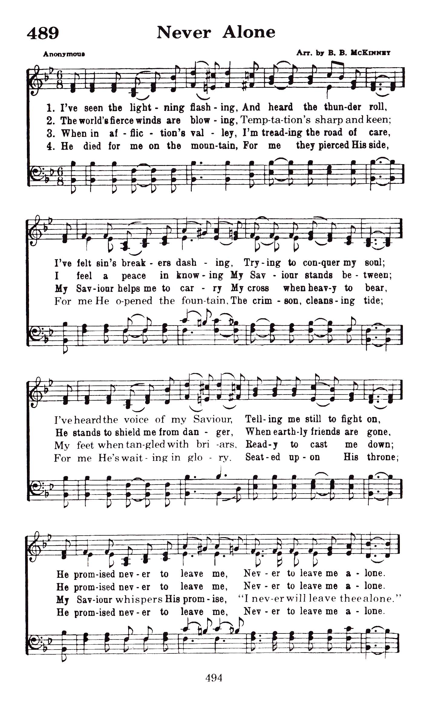 Hymn Sheet for No, Never Alone
