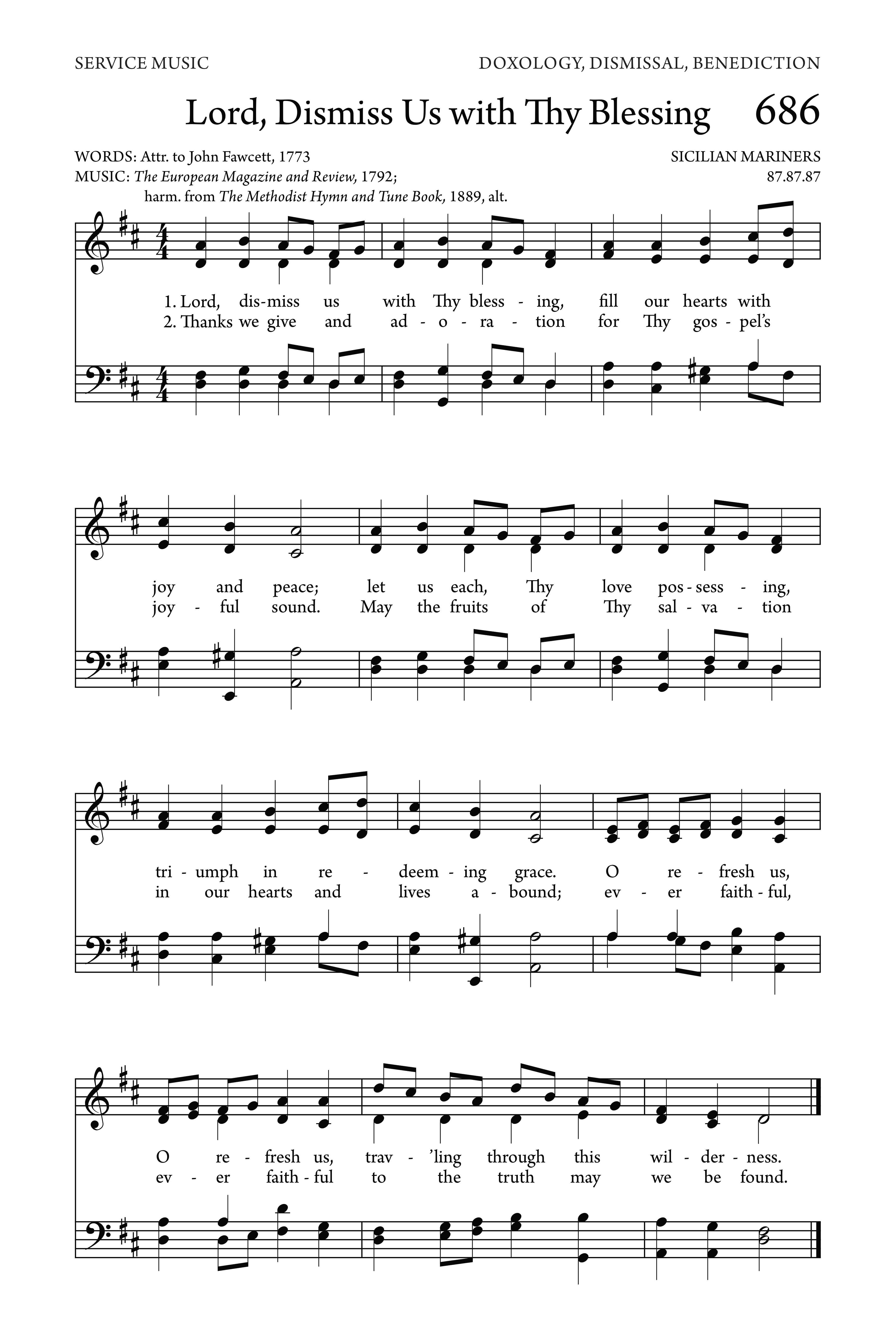Hymn Sheet for Lord, Dismiss Us with Thy Blessing