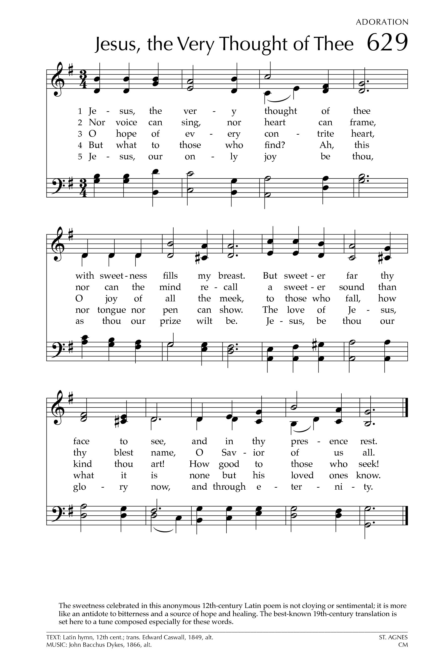Hymn Sheet for Jesus, the Very Thought of Thee