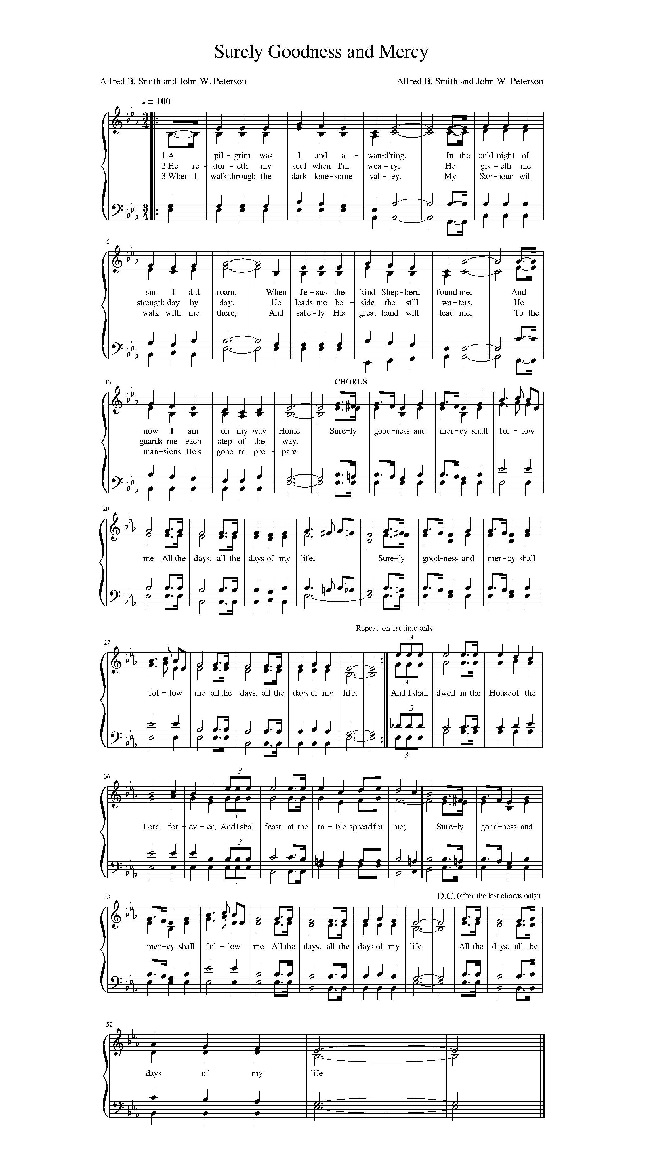 Hymn Sheet for Surely Goodness And Mercy