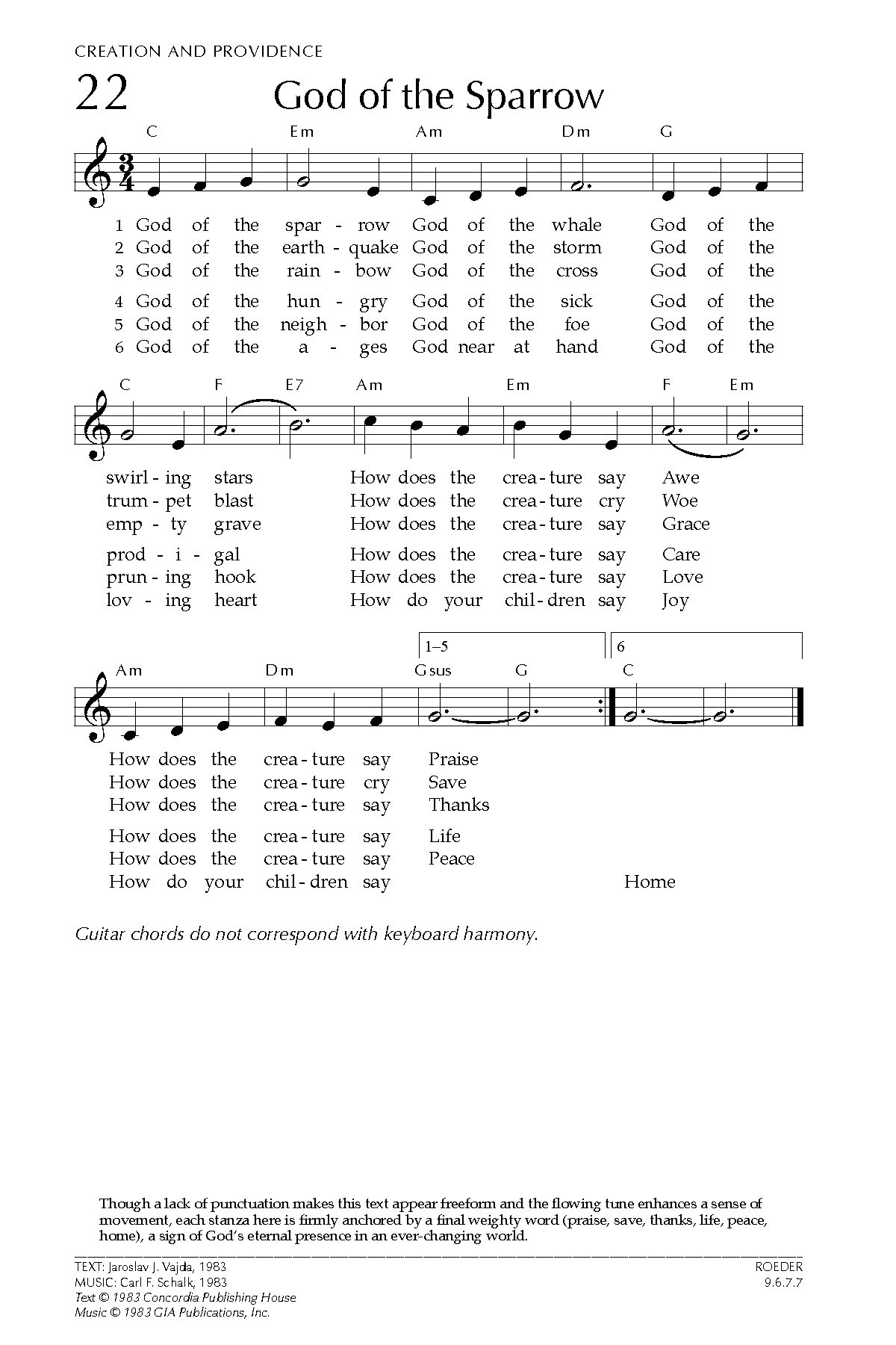Hymn Sheet for God of the Sparrow