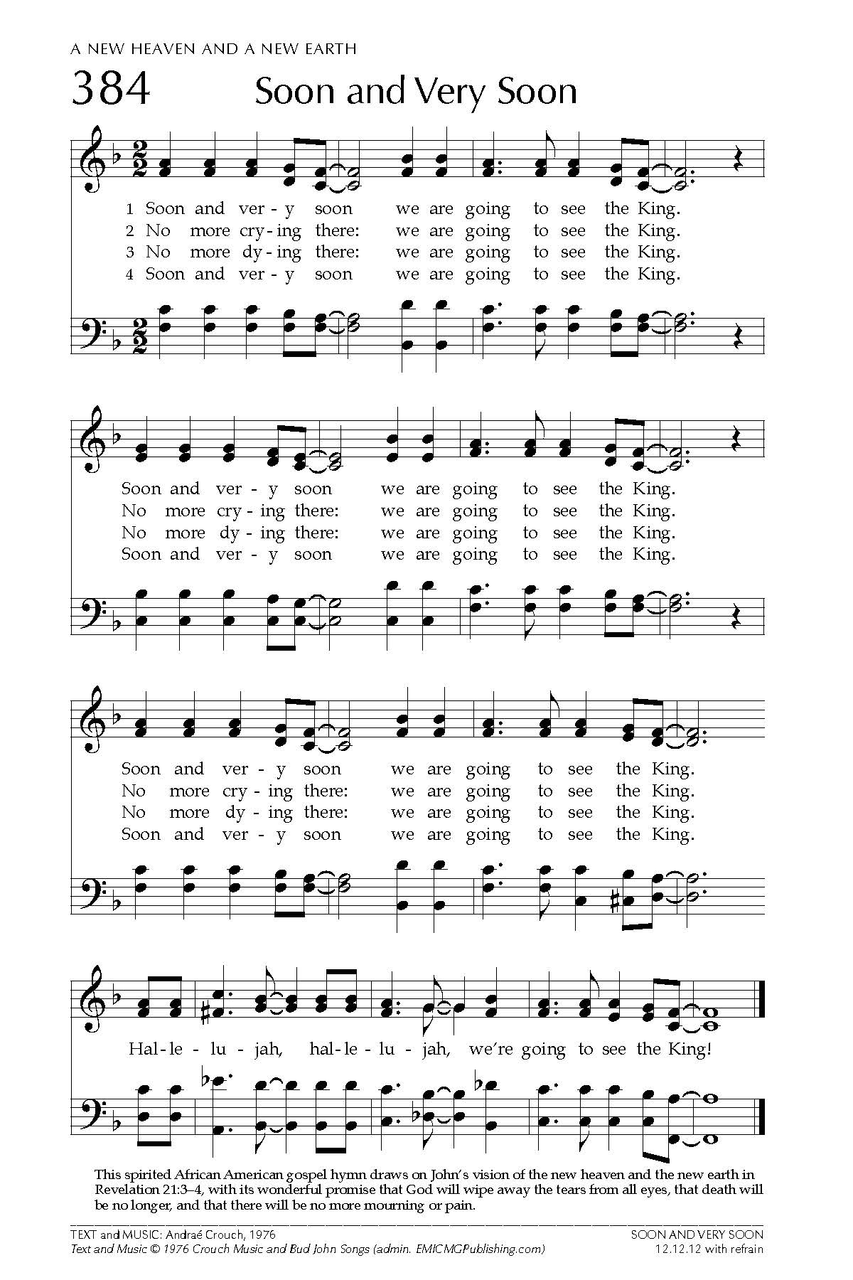 Hymn Sheet for Soon and Very Soon