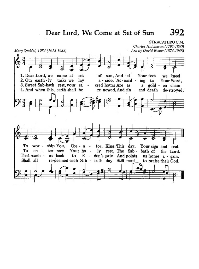 Hymn Sheet for Dear Lord, we come at set of sun