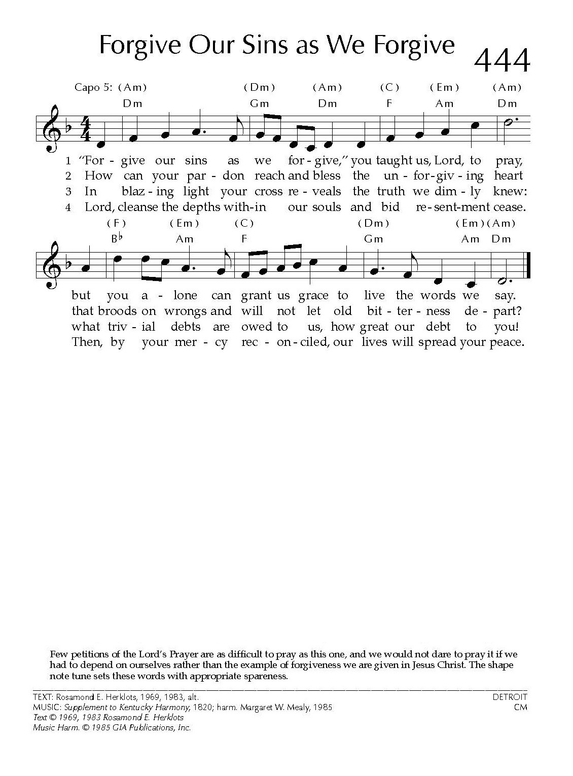 Hymn Sheet for Forgive Our Sins as We Forgive
