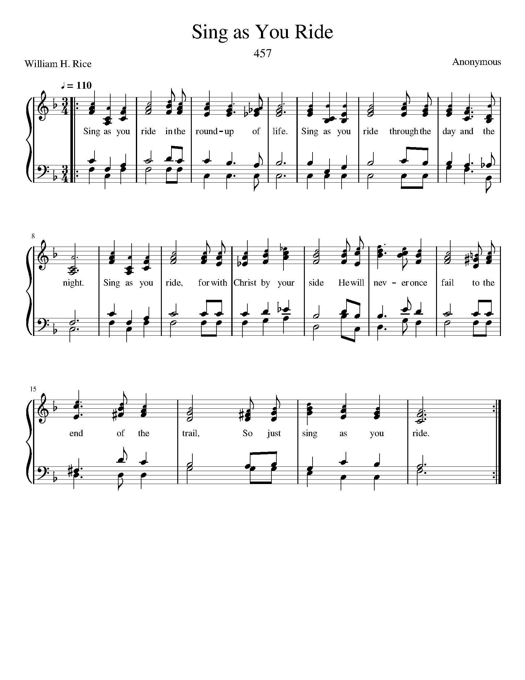 Hymn Sheet for Sing as You Ride