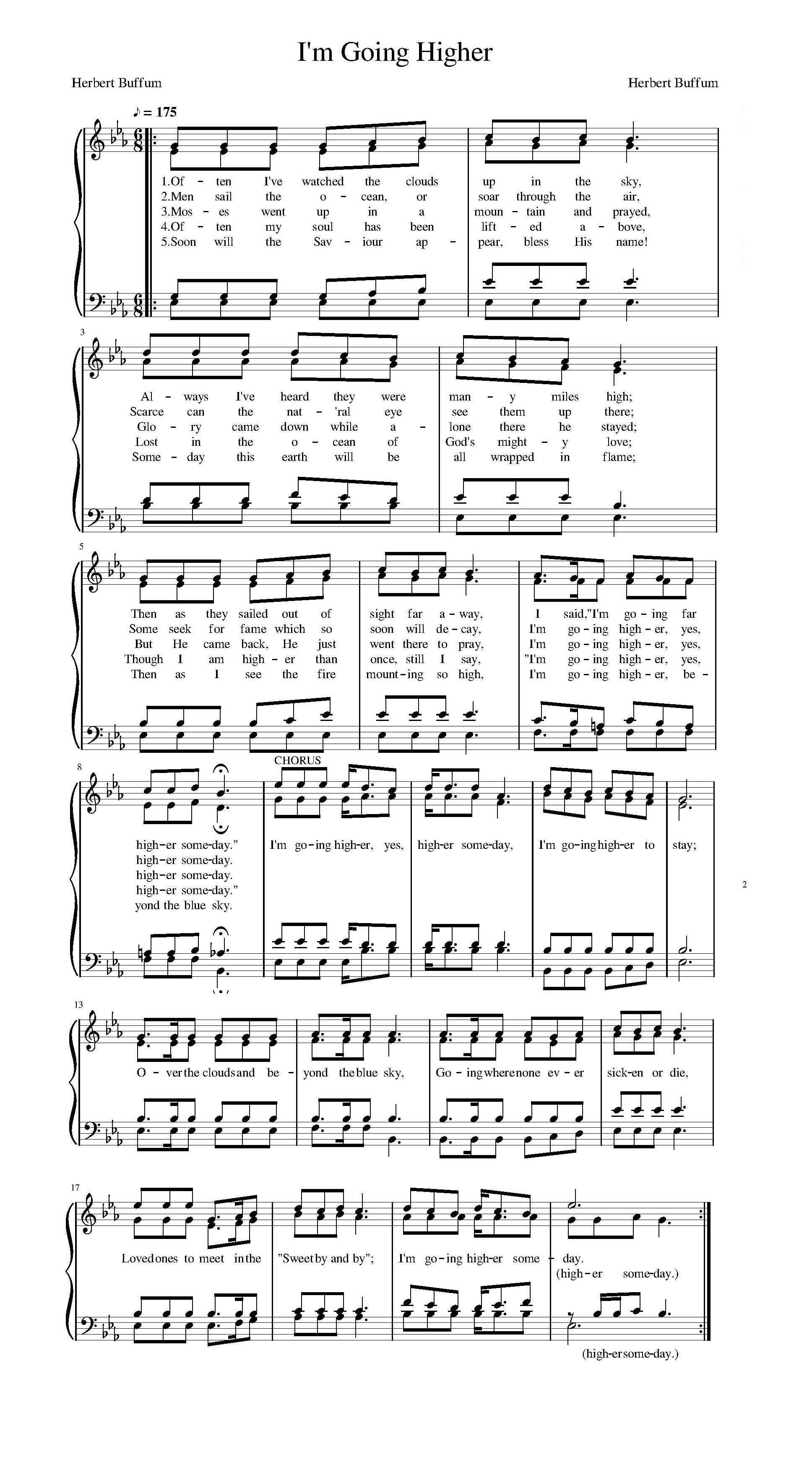 Hymn Sheet for I'm Going Higher Some Day