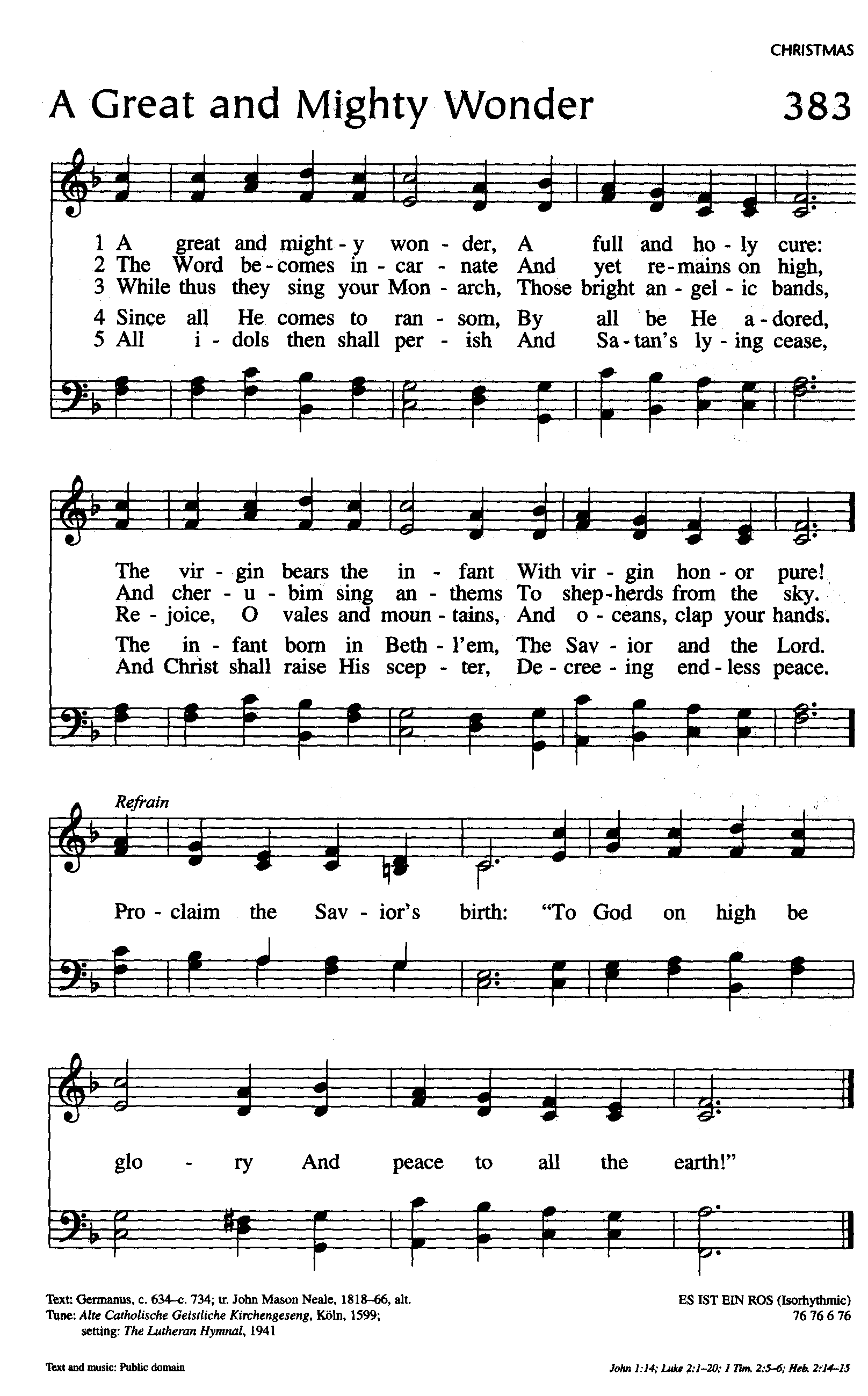 Hymn Sheet for A Great and Mighty Wonder