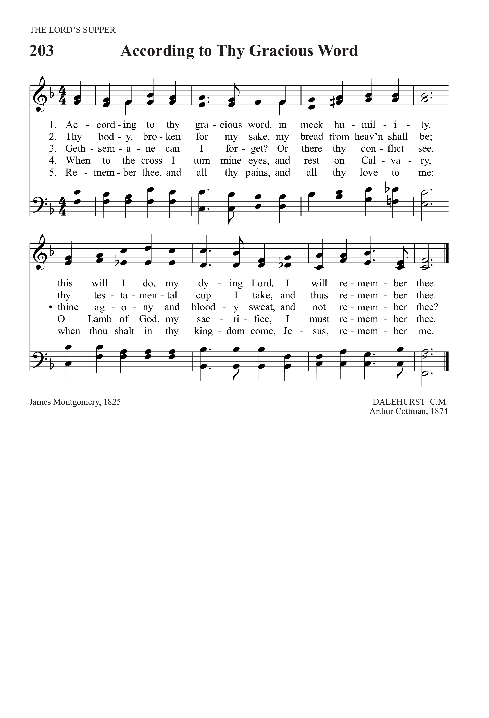 Hymn Sheet for According To Thy Gracious Word