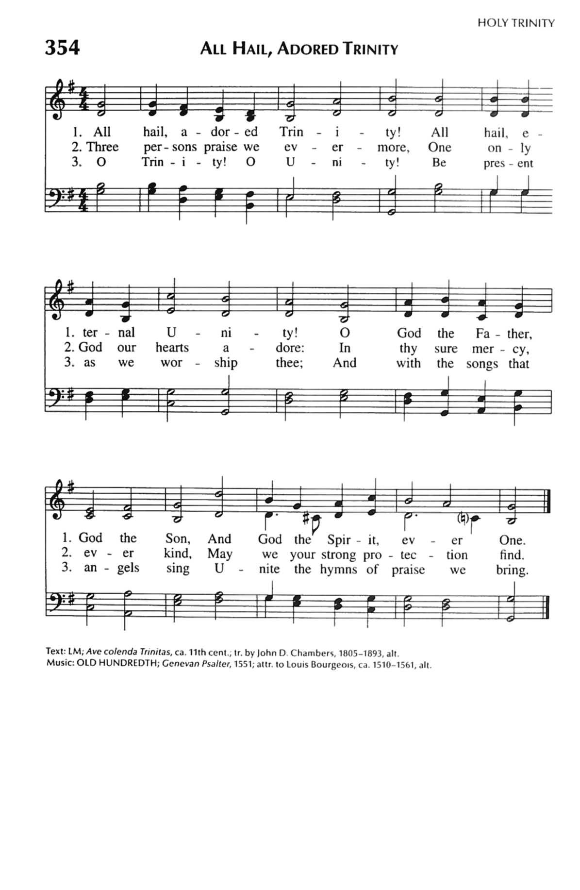Hymn Sheet for All Hail, Adored Trinity