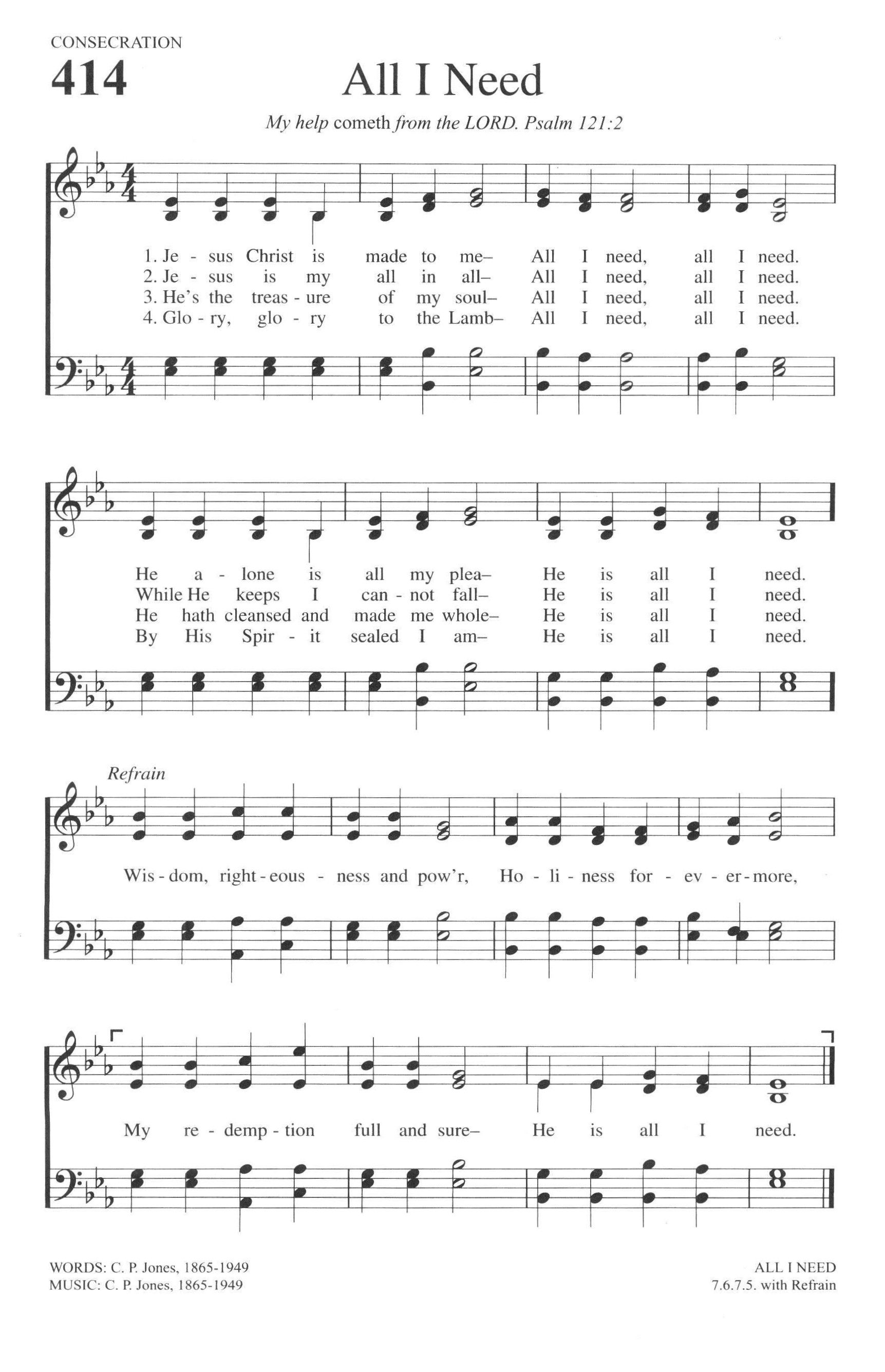 Hymn Sheet for All I Need