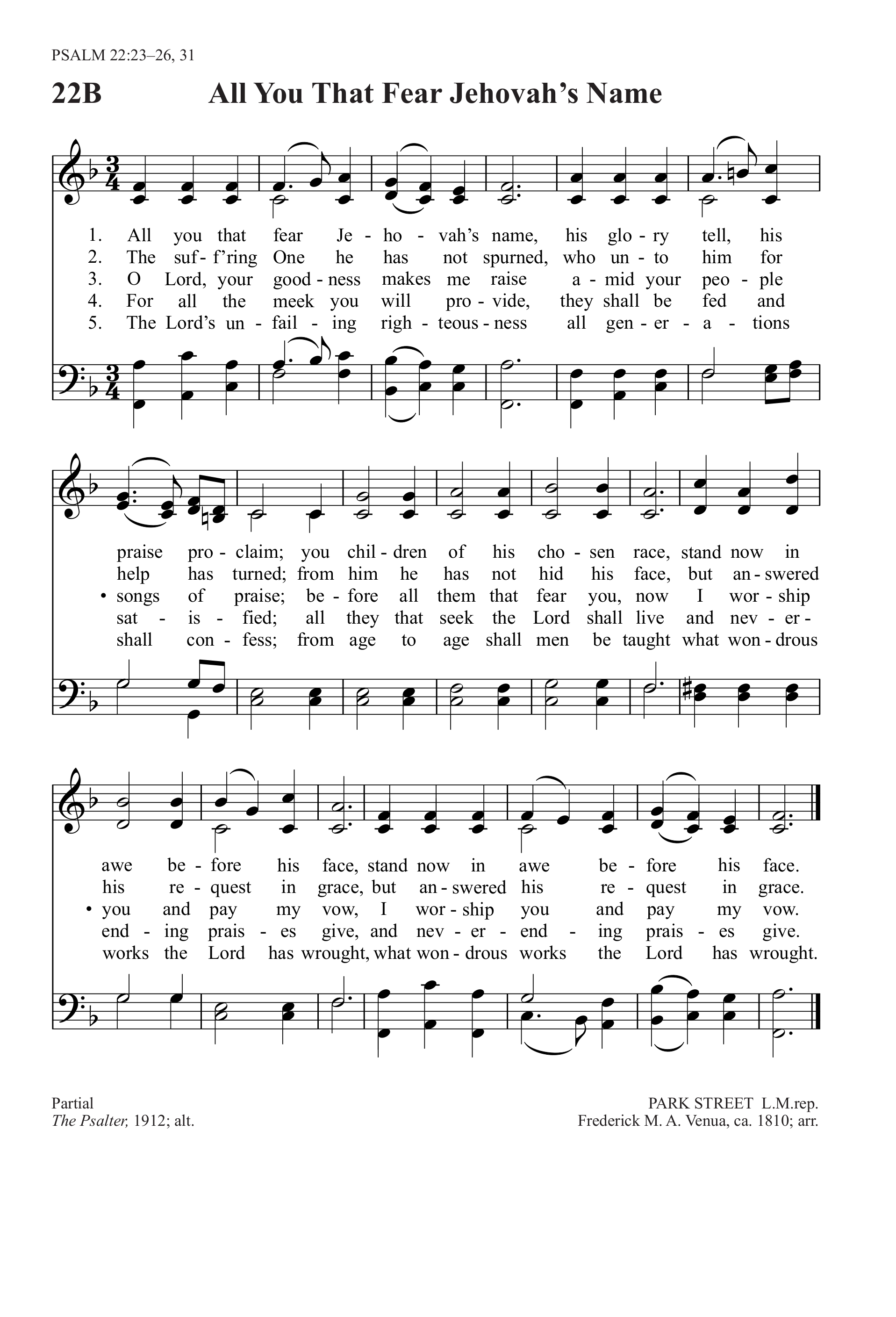 Hymn Sheet for All Ye That Fear Jehovah's Name