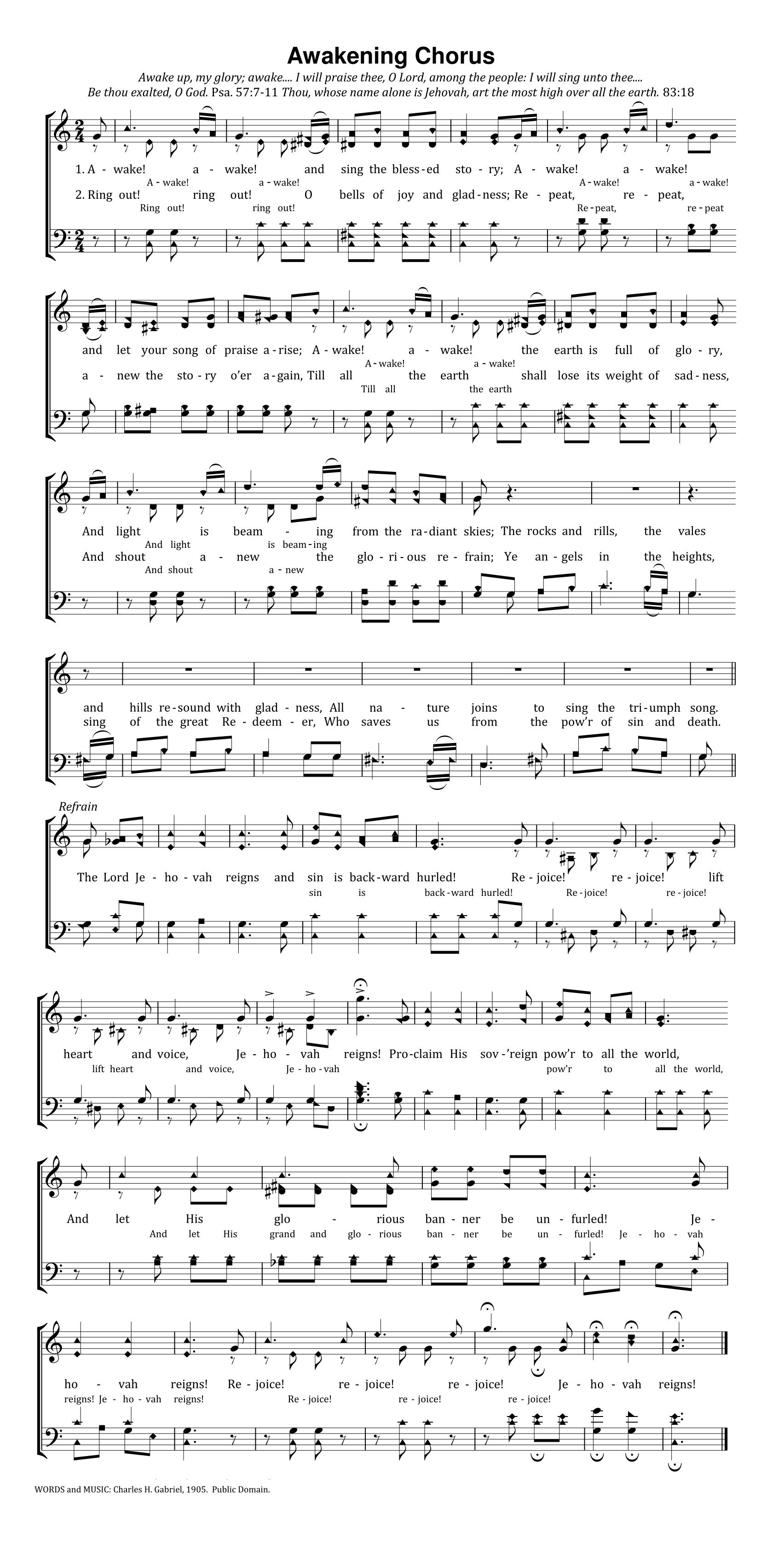 Hymn Sheet for Awakening Chorus