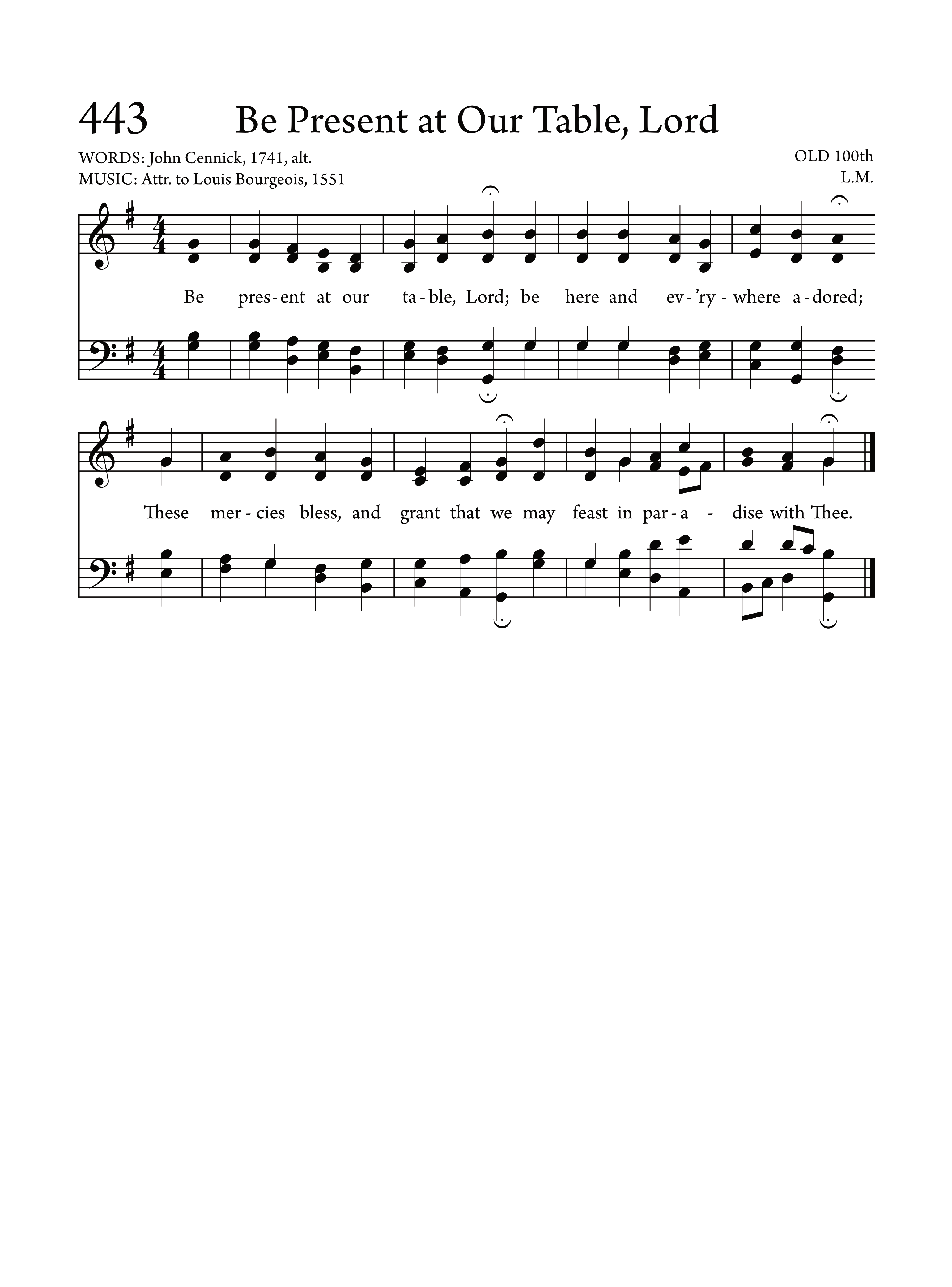Hymn Sheet for Be Present at Our Table, Lord