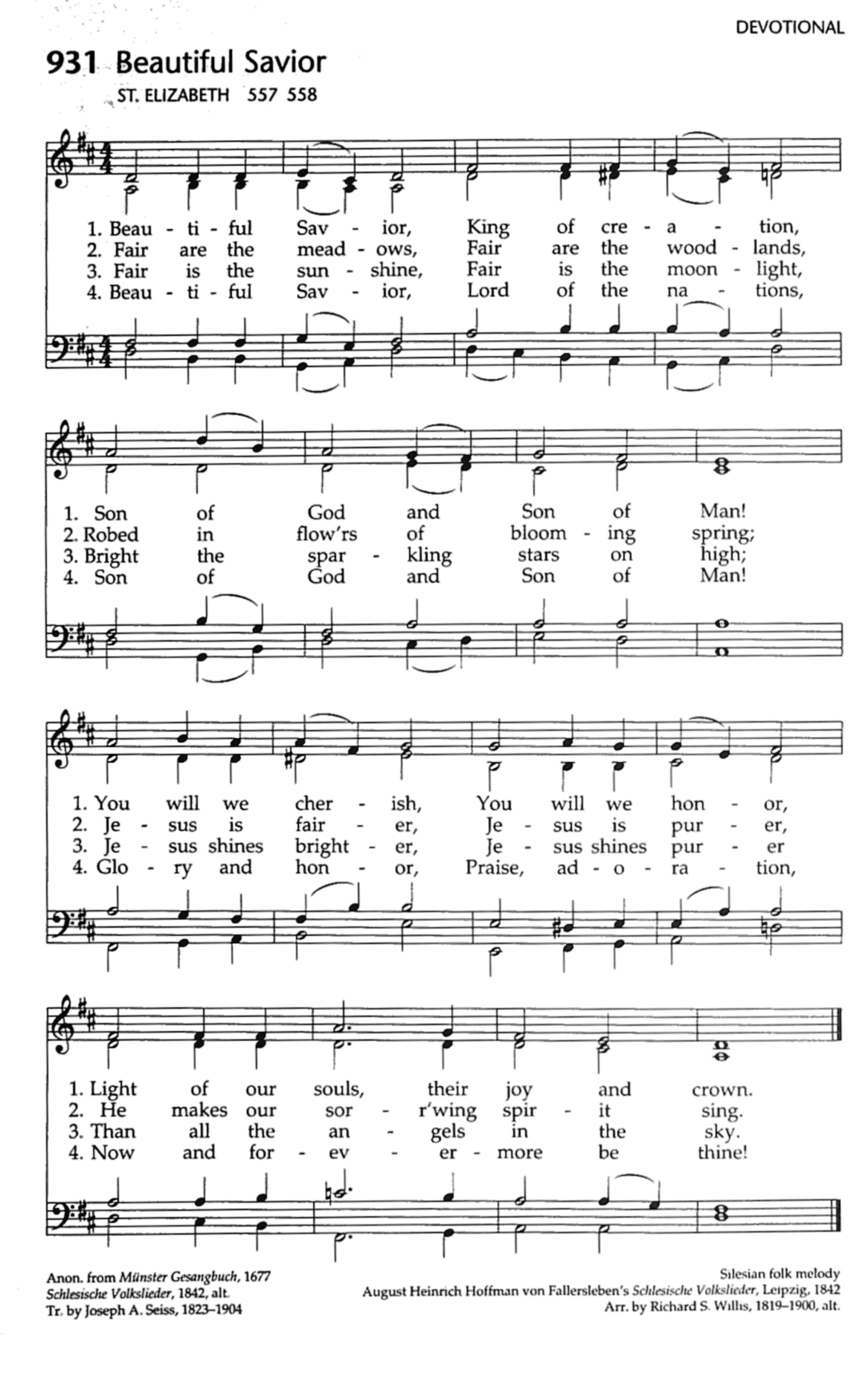 Hymn Sheet for Beautiful Savior