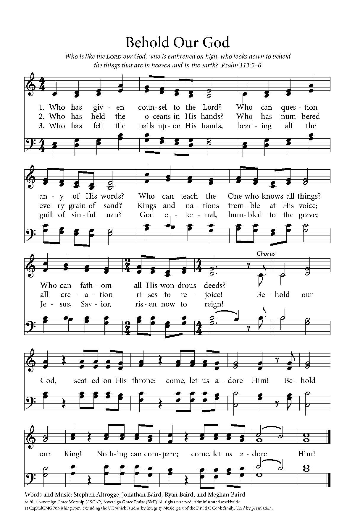Hymn Sheet for Behold Our God