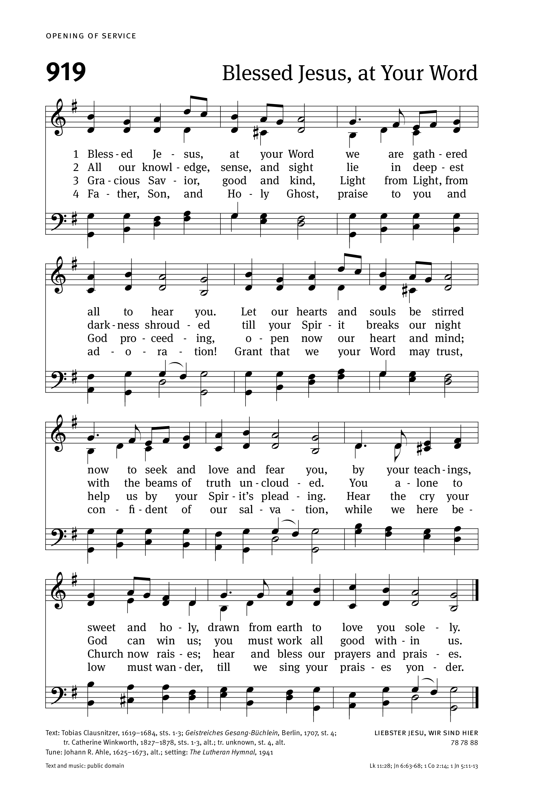 Hymn Sheet for Blessed Jesus, at Thy word