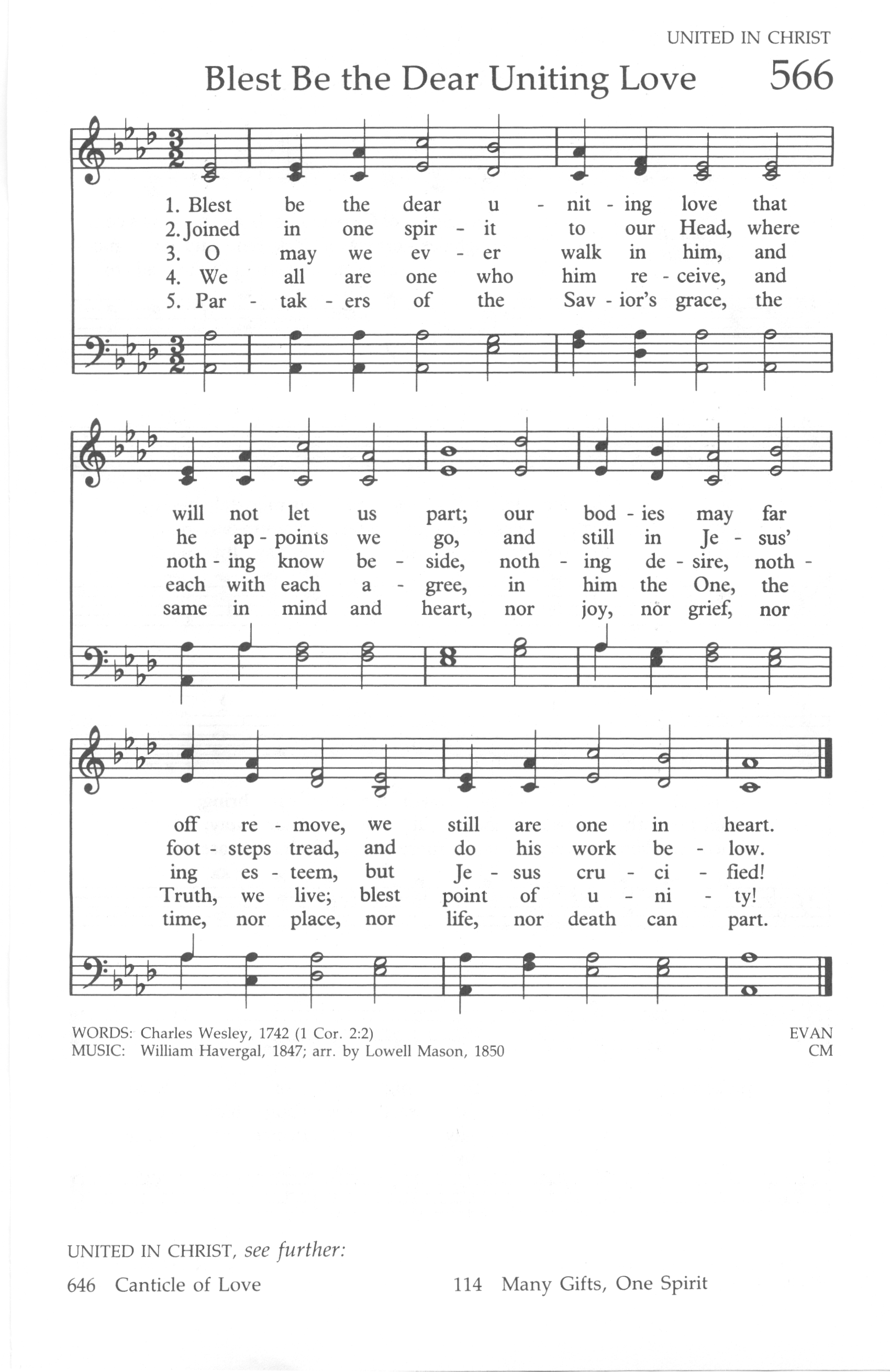 Hymn Sheet for Blest Be the Dear Uniting Love