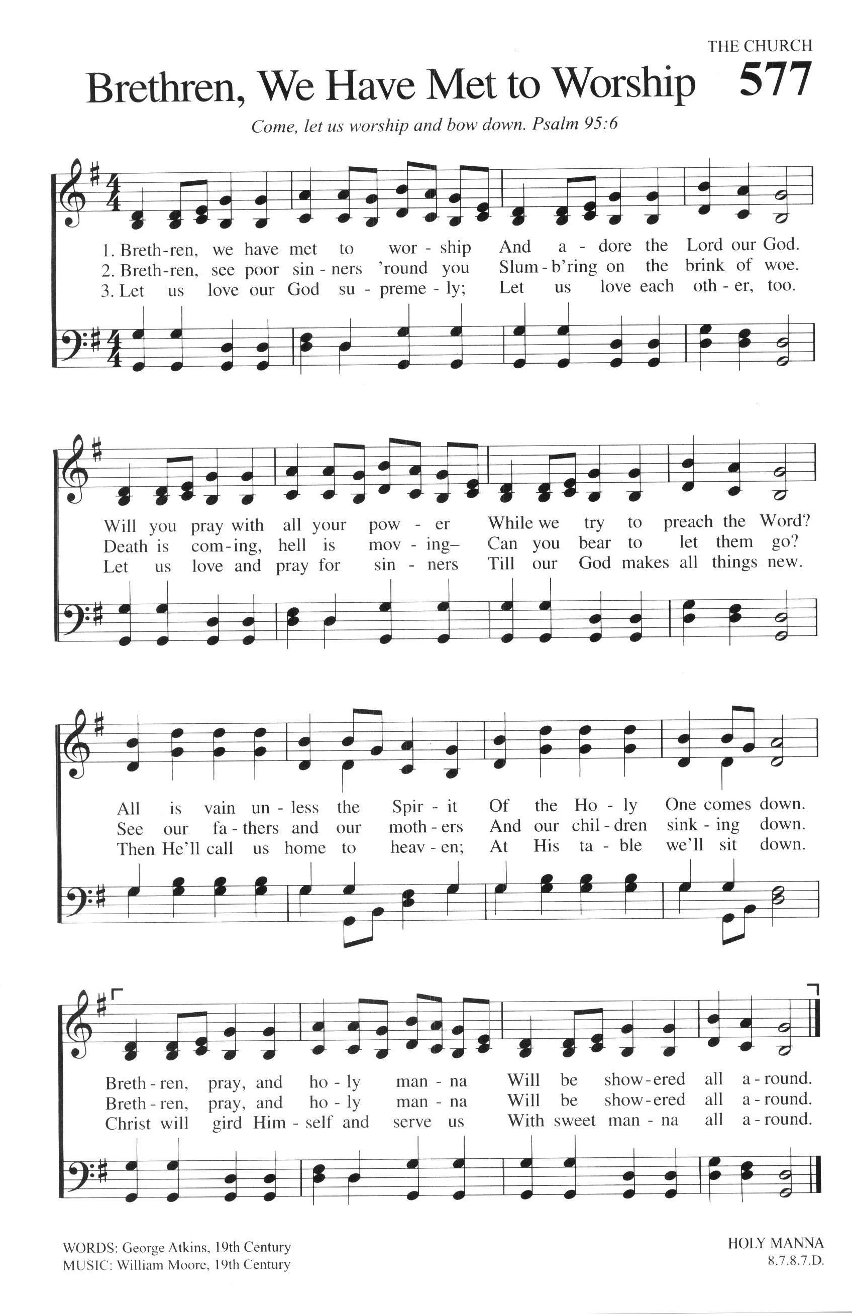 Hymn Sheet for Brethren, We Have Met to Worship