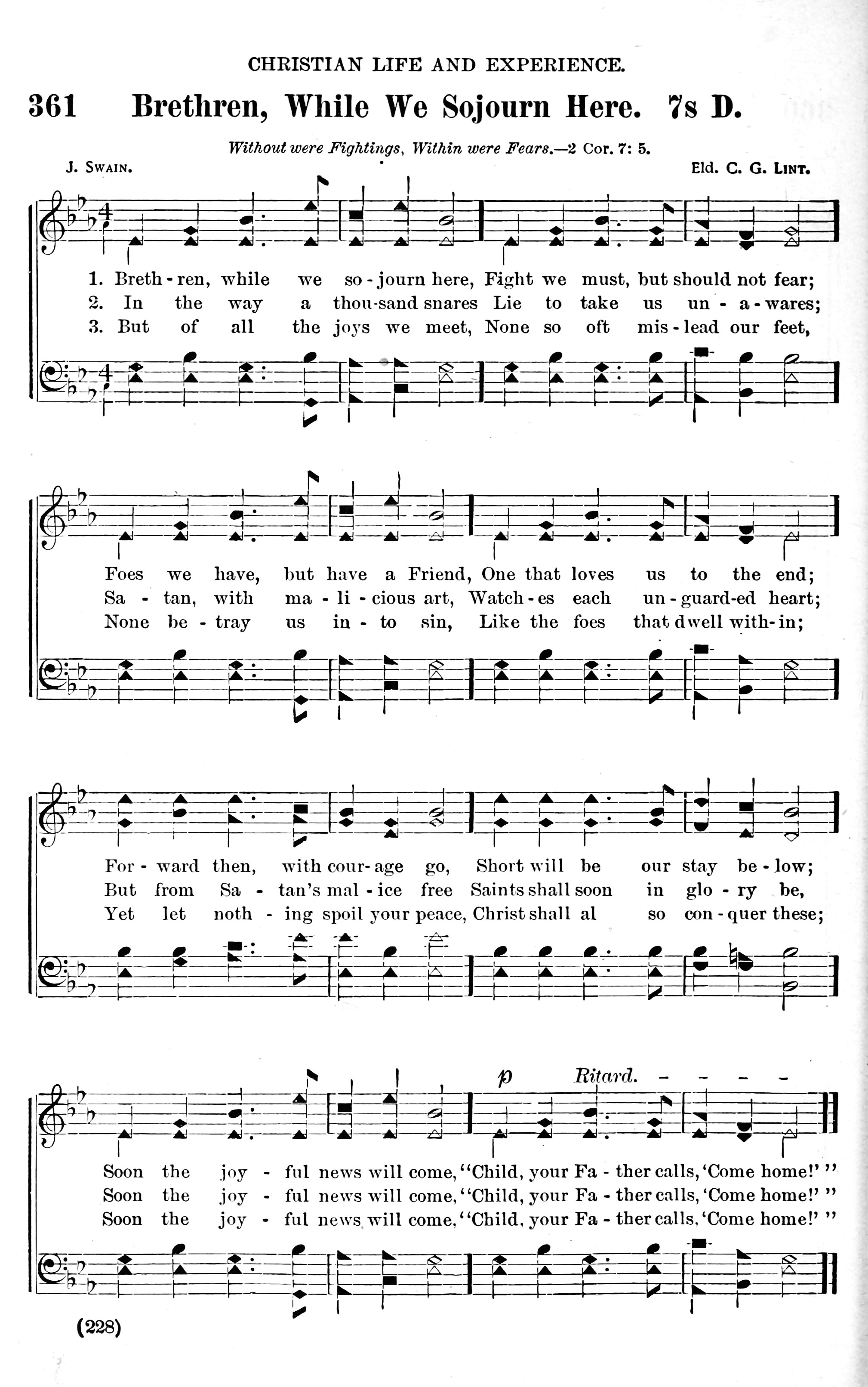 Hymn Sheet for Brethren, While We Journey Here