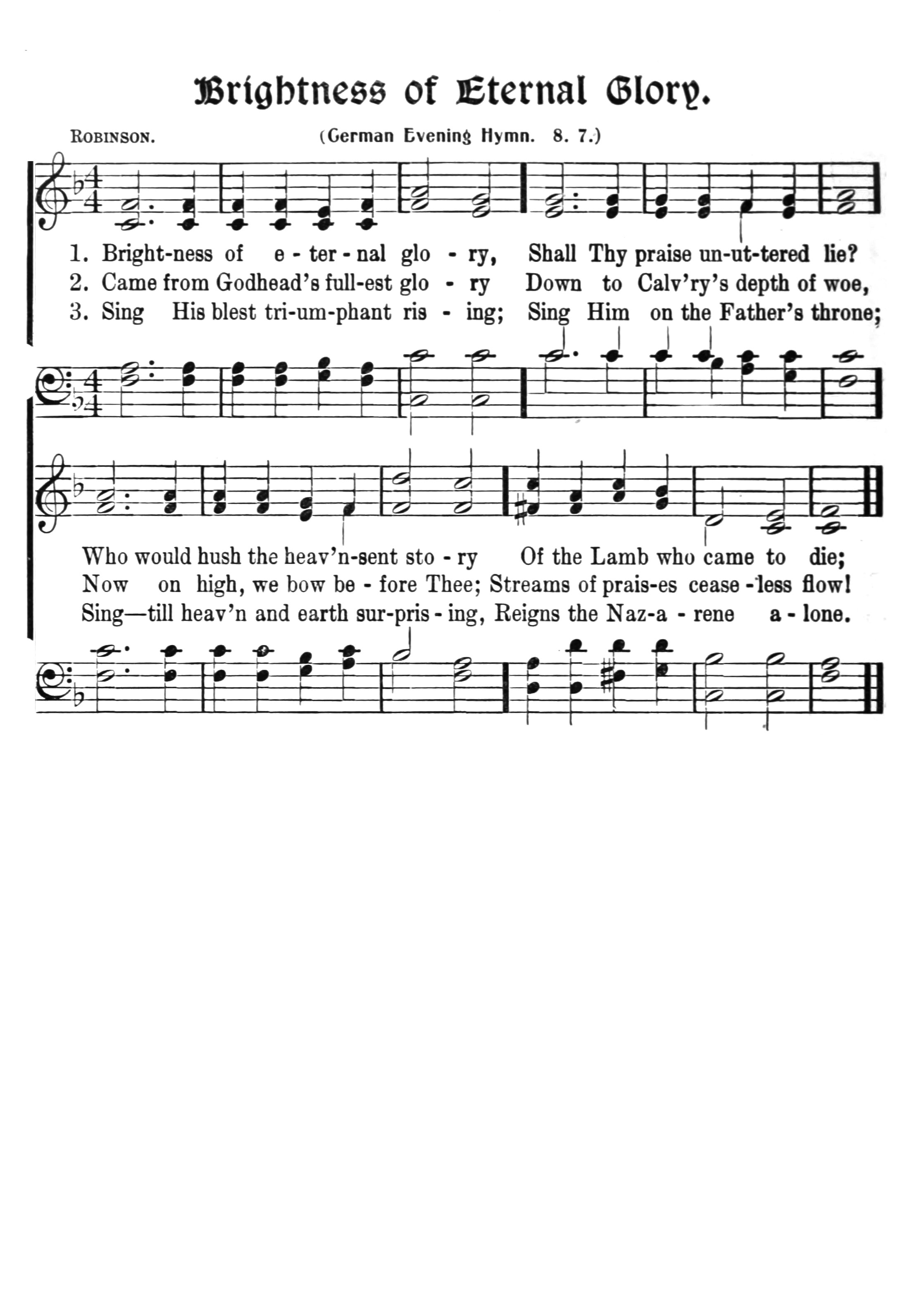 Hymn Sheet for Brightness of eternal glory
