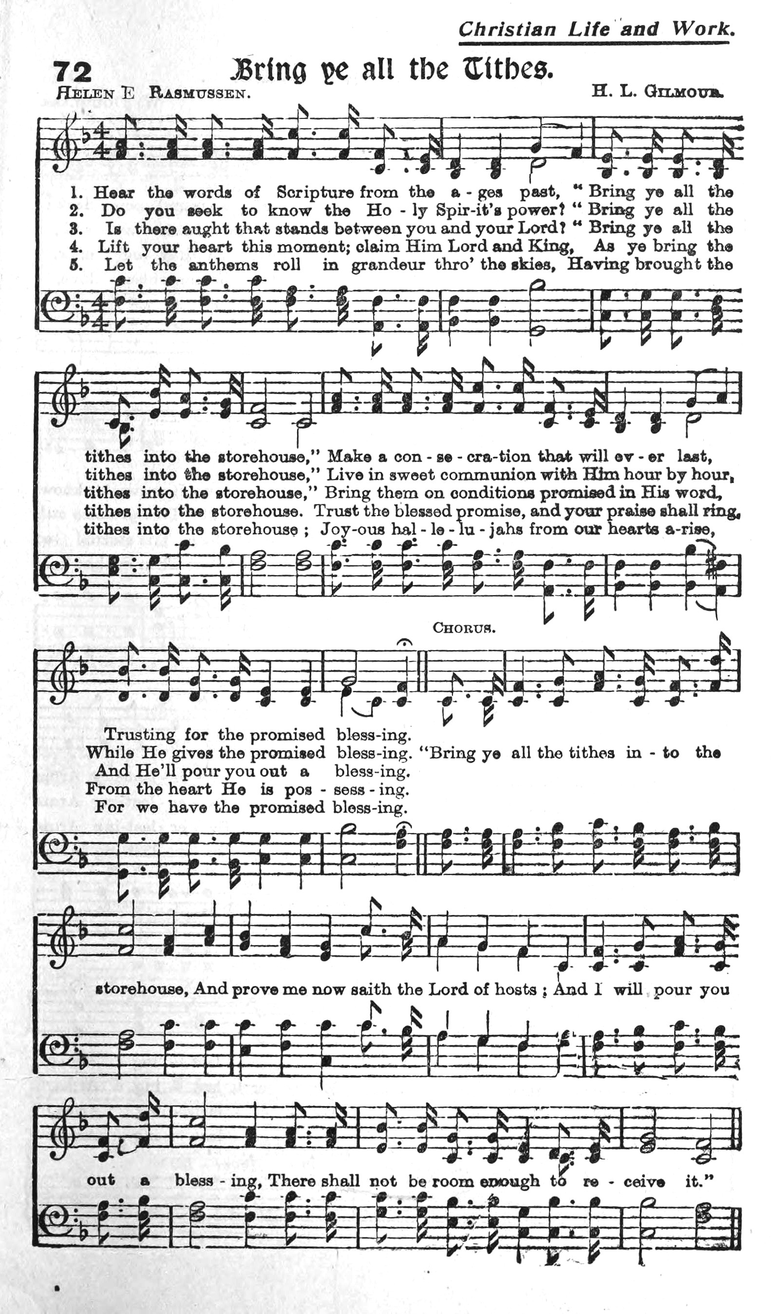 Hymn Sheet for Bring Ye All the Tithes