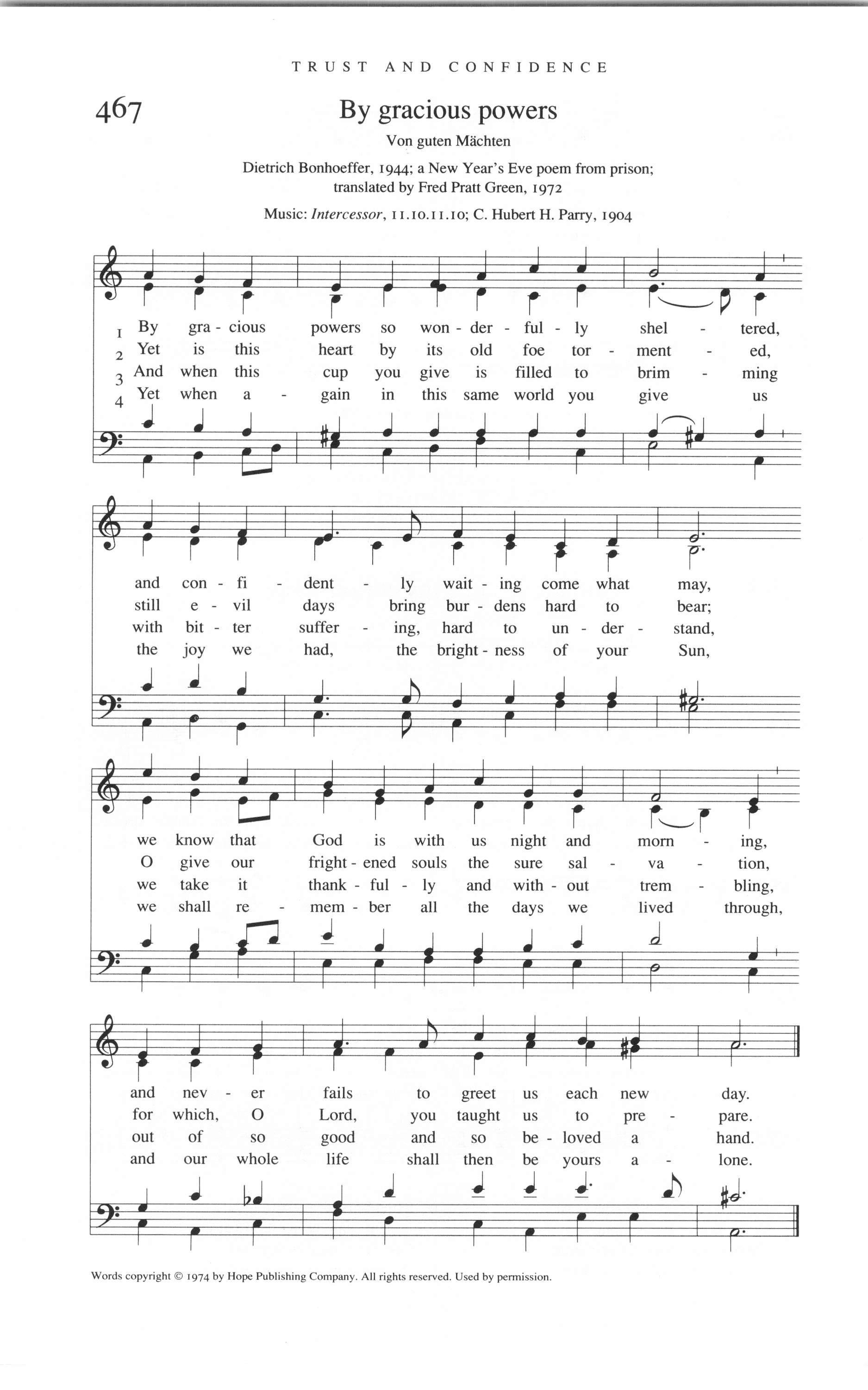 Hymn Sheet for By Gracious Powers