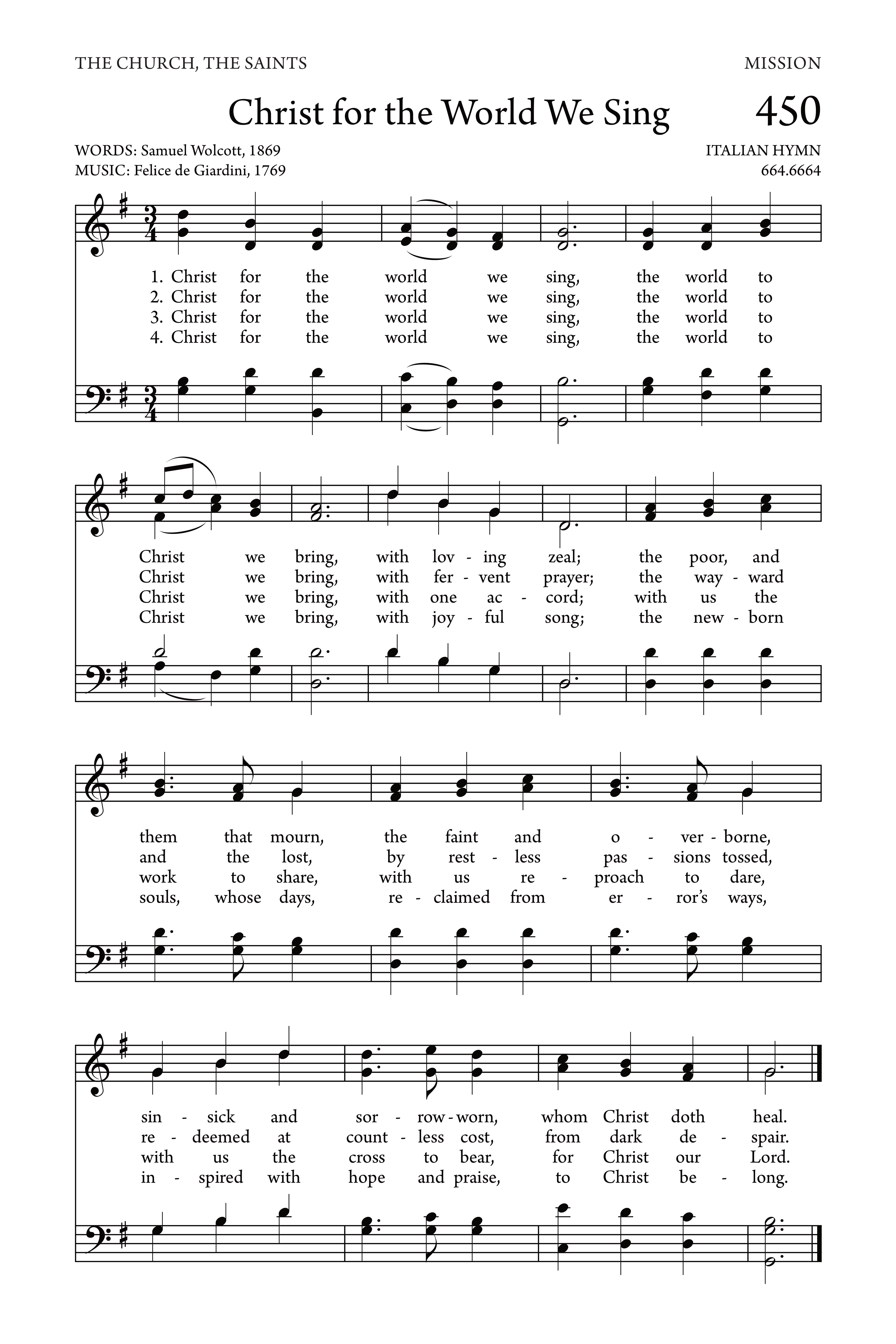 Hymn Sheet for Christ For The World We Sing