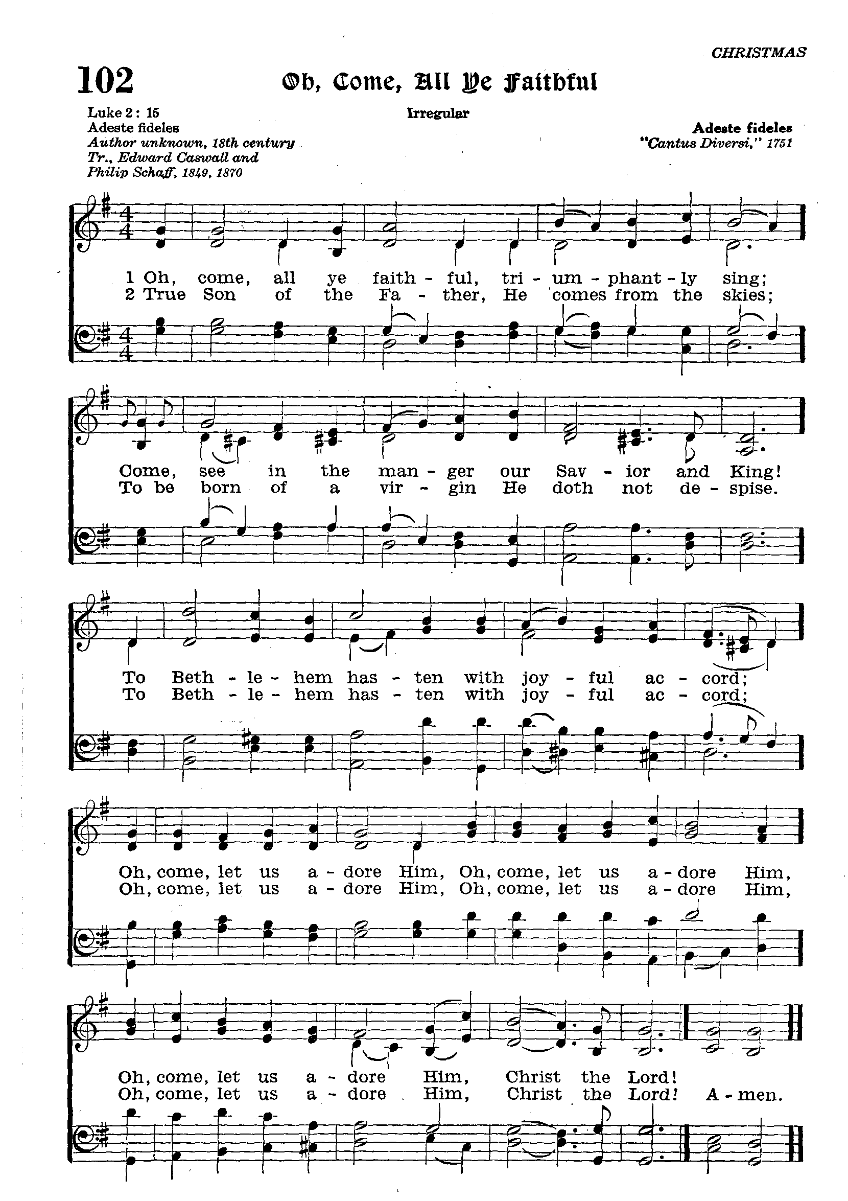 Hymn Sheet for Come Hither, Ye Faithful