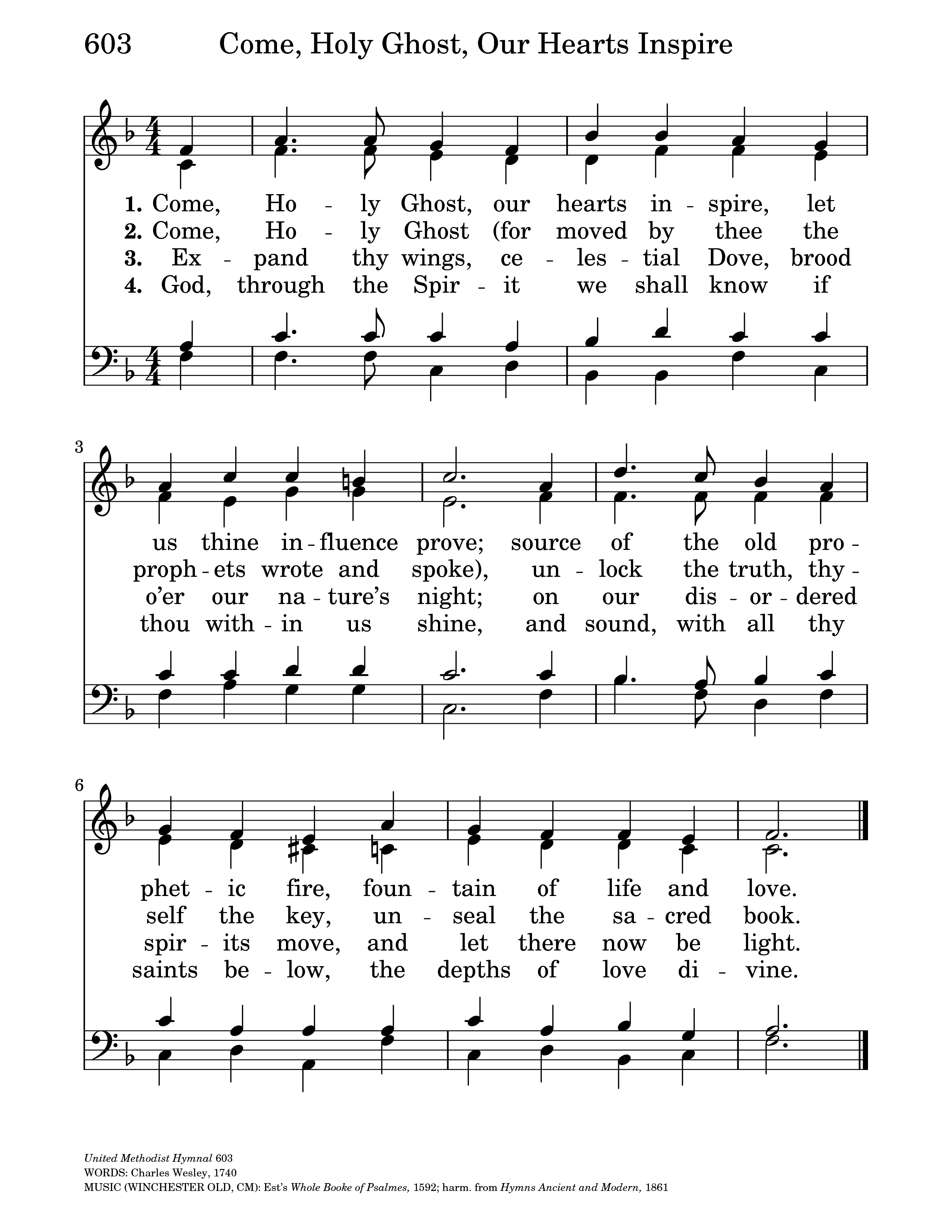 Hymn Sheet for Come, Holy Ghost, Our Hearts Inspire