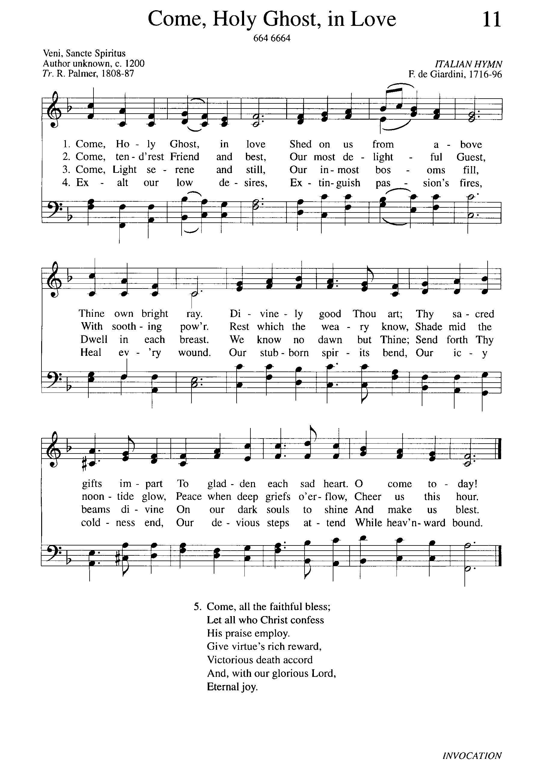 Hymn Sheet for Come, Holy Ghost, in Love