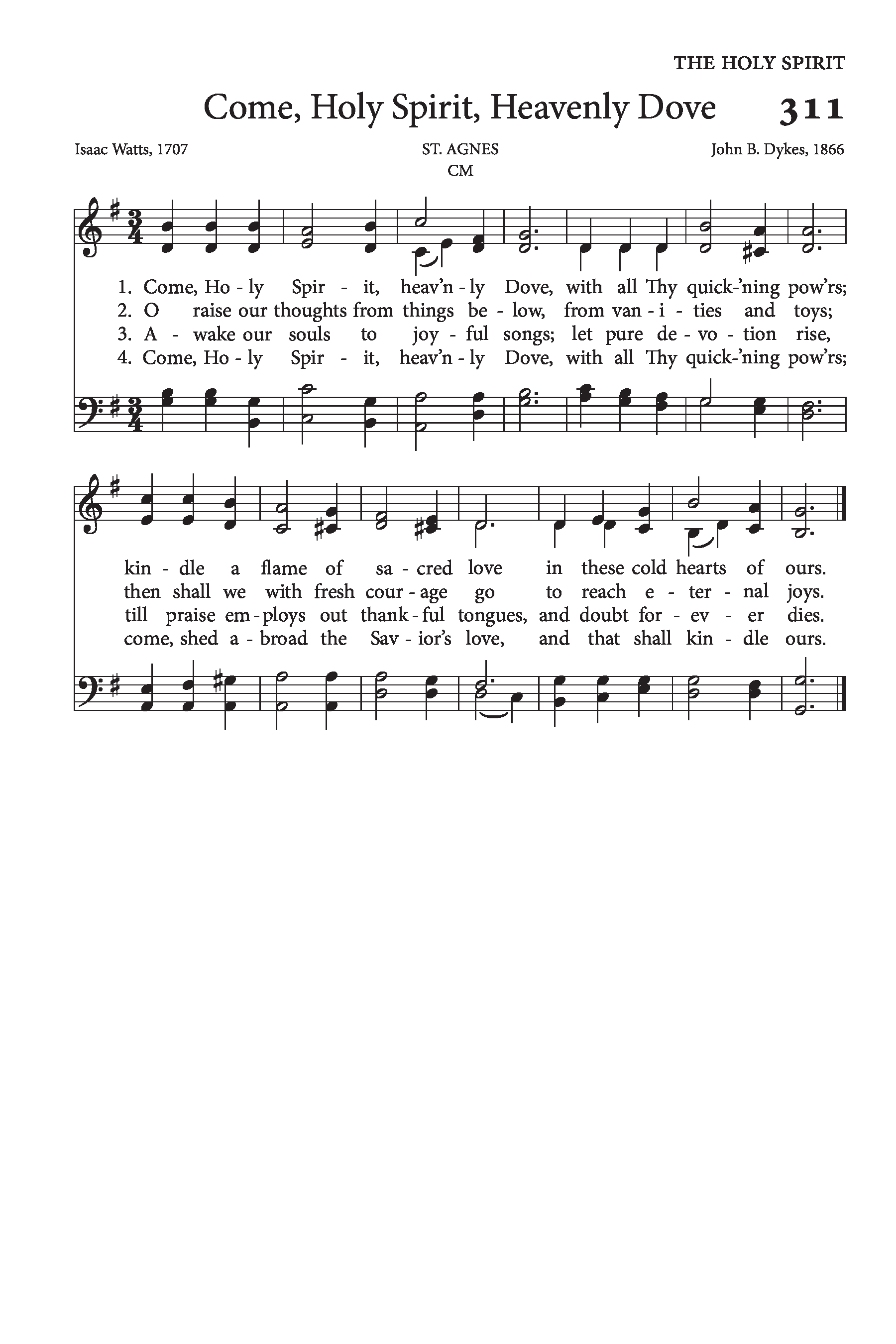 Hymn Sheet for Come, Holy Spirit, Heavenly Dove