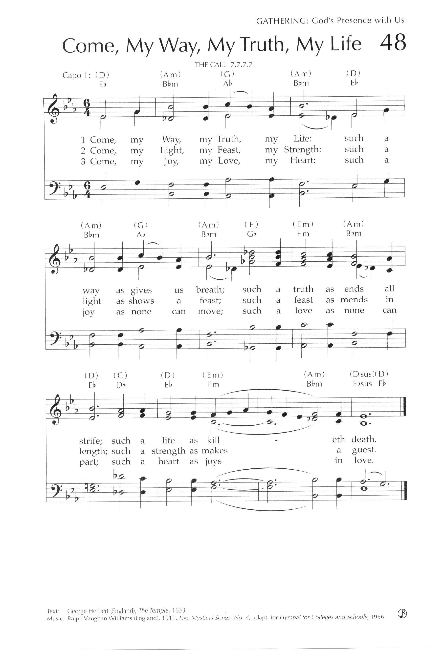 Hymn Sheet for Come, My Way