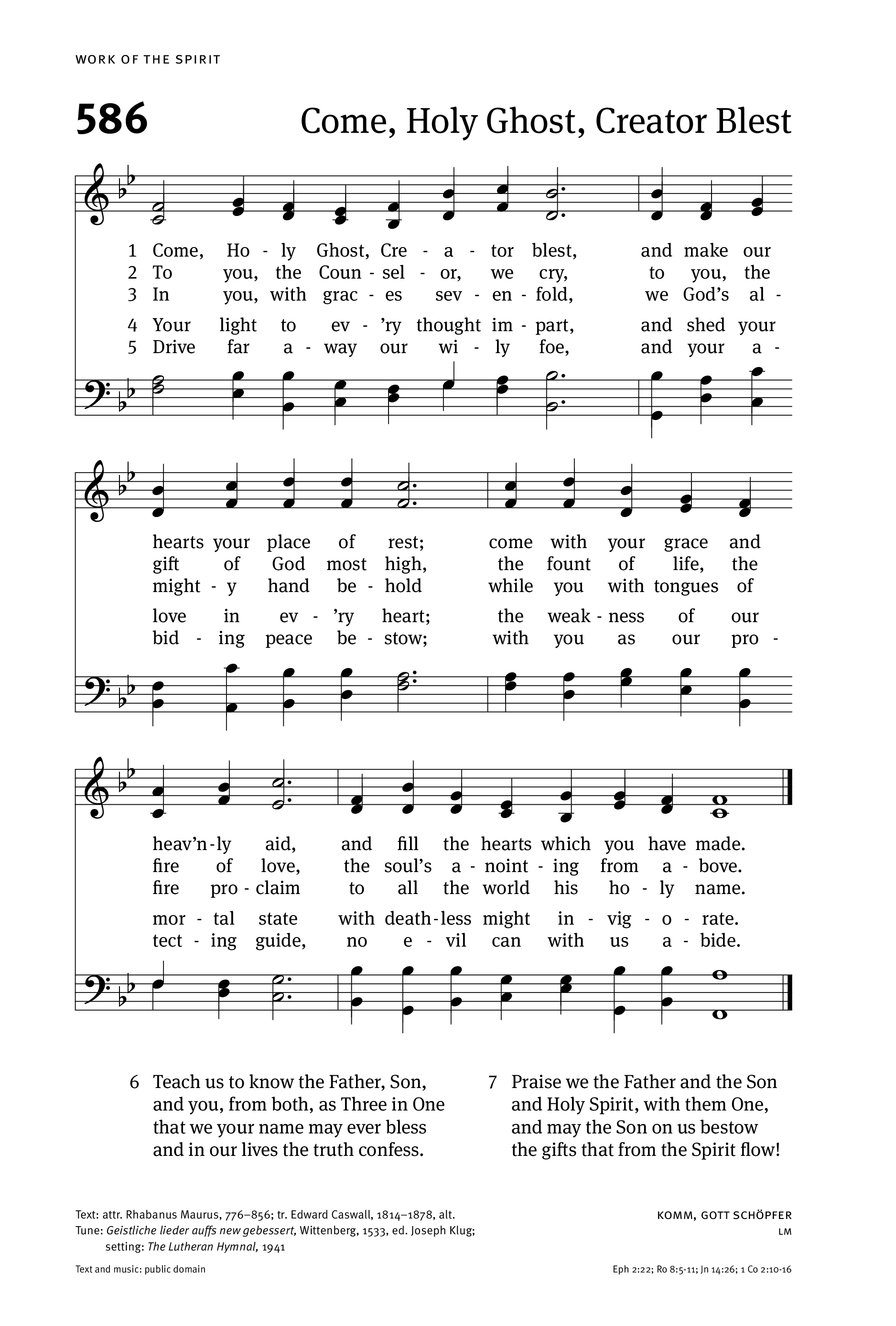 Hymn Sheet for Come, Holy Ghost, Creator Blest