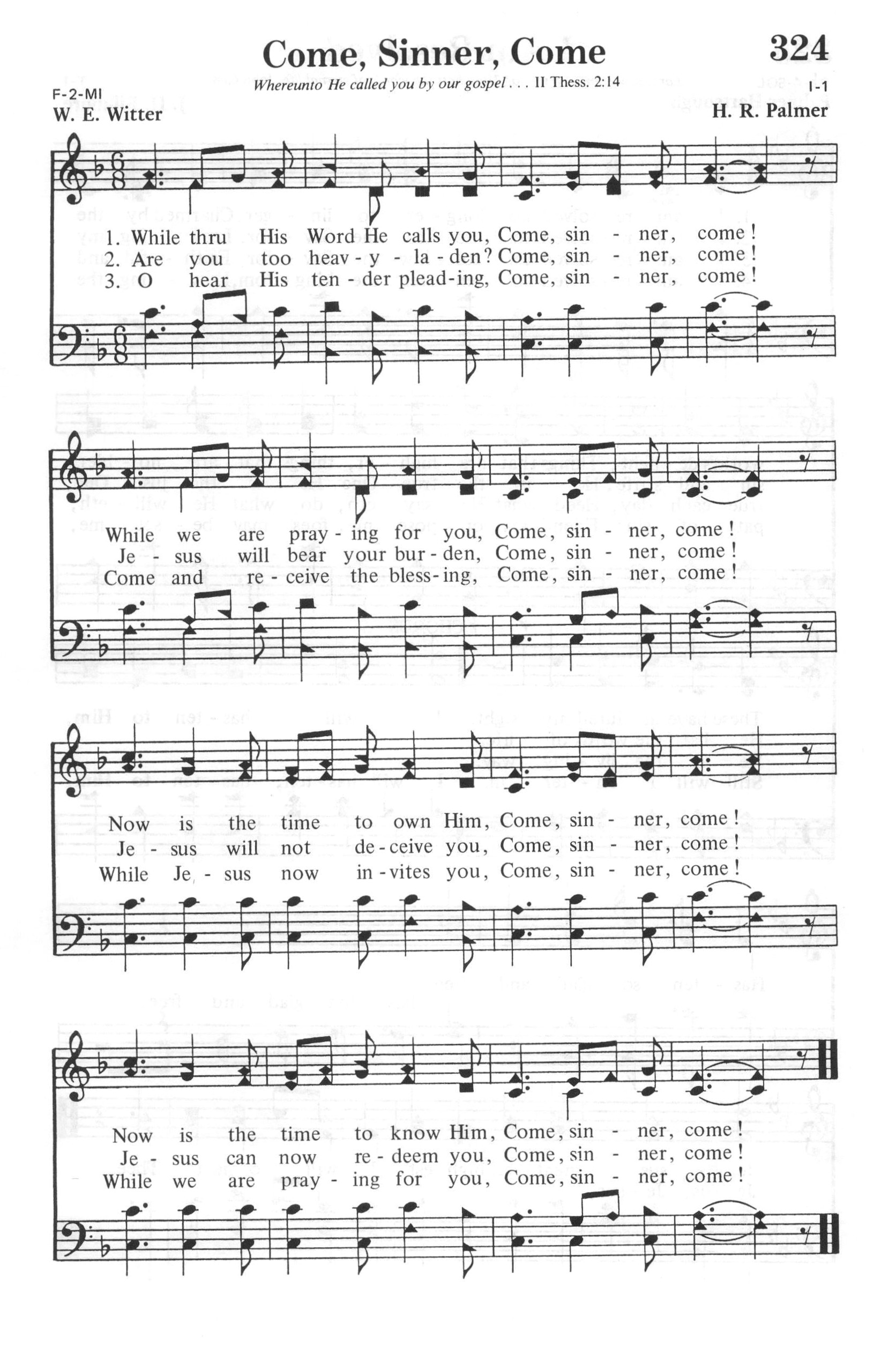 Hymn Sheet for Come, Sinner, Come
