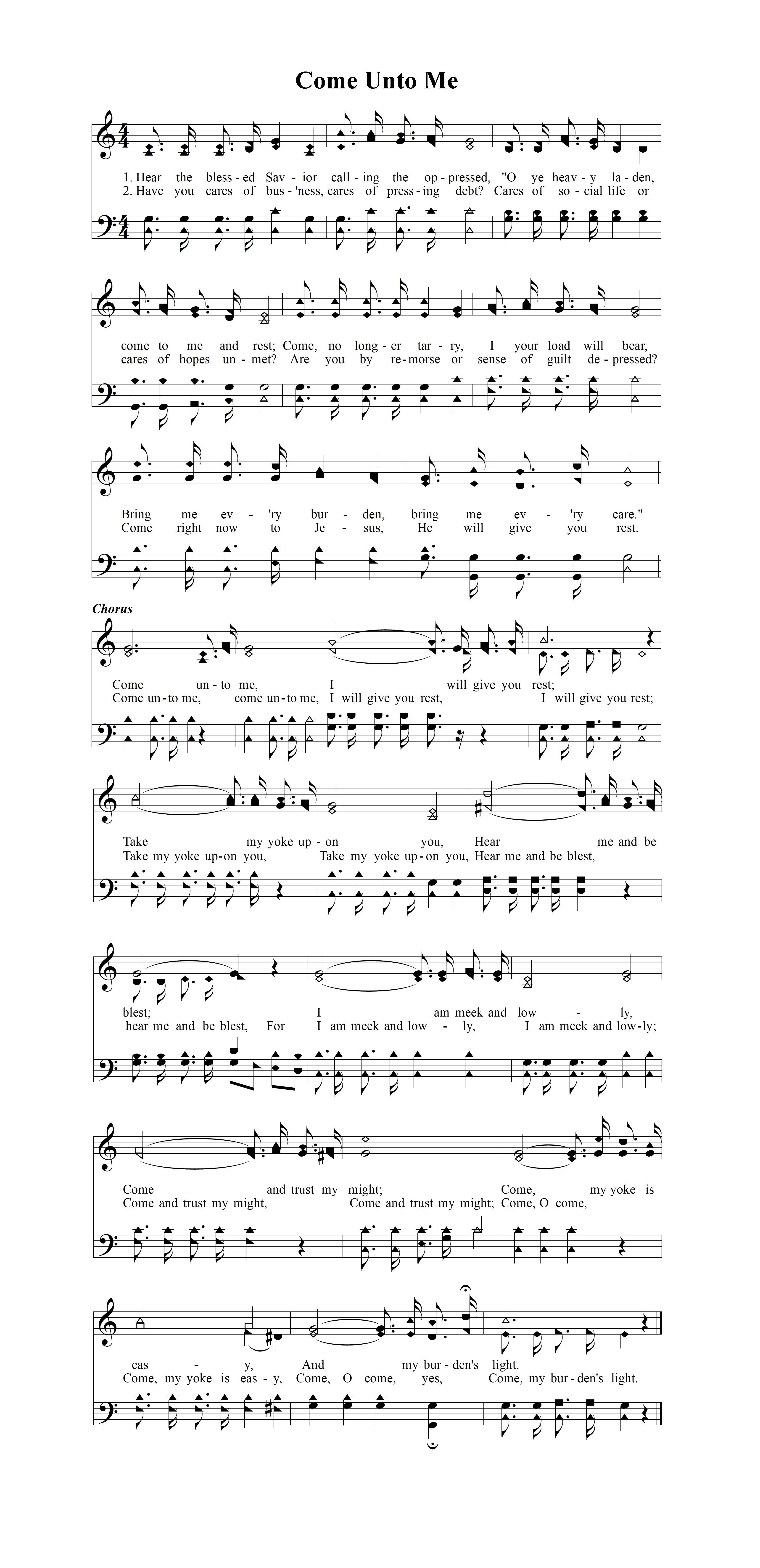 Hymn Sheet for Come, All Ye Weary and Oppressed