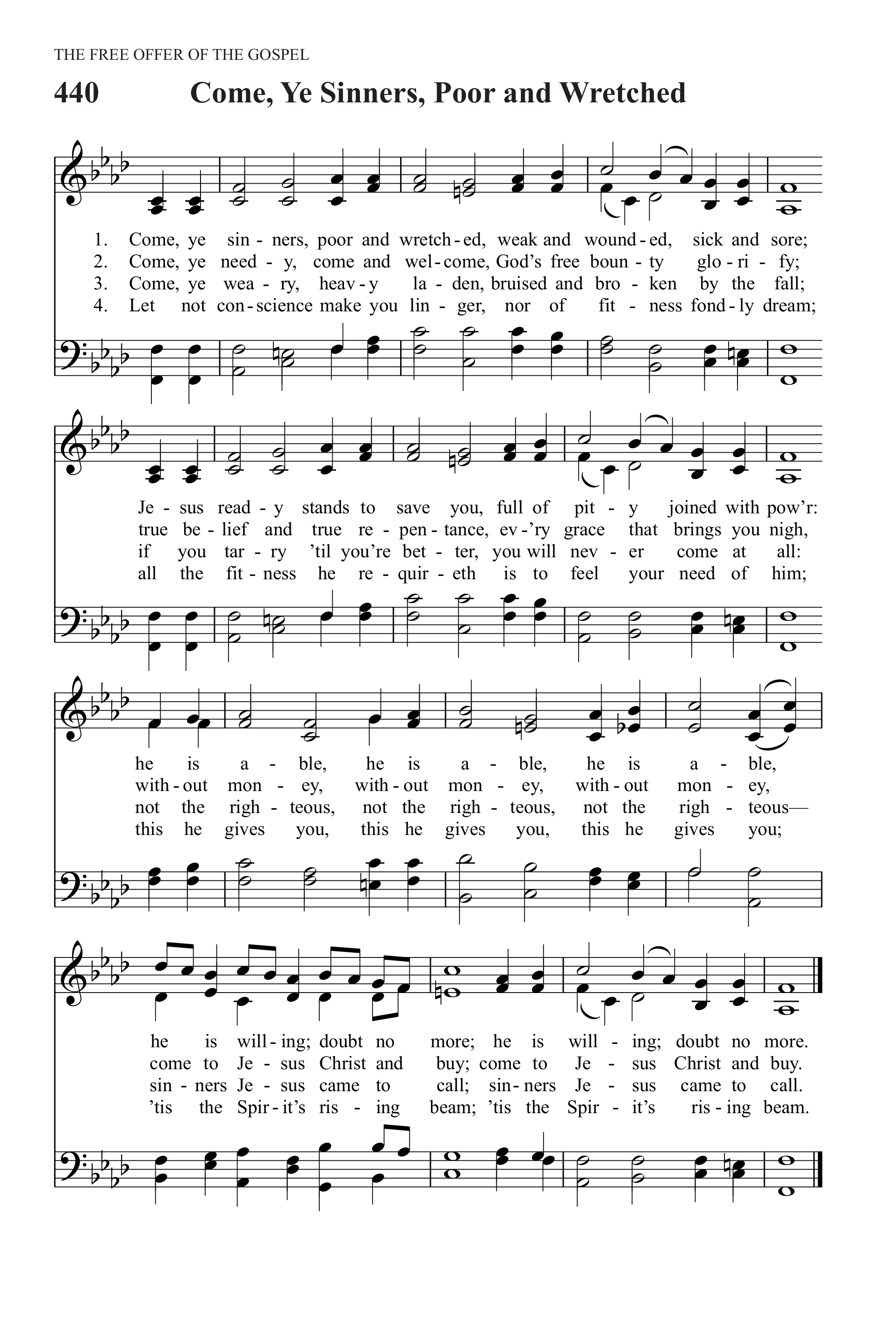 Hymn Sheet for Come, Ye Sinners, Poor and Needy
