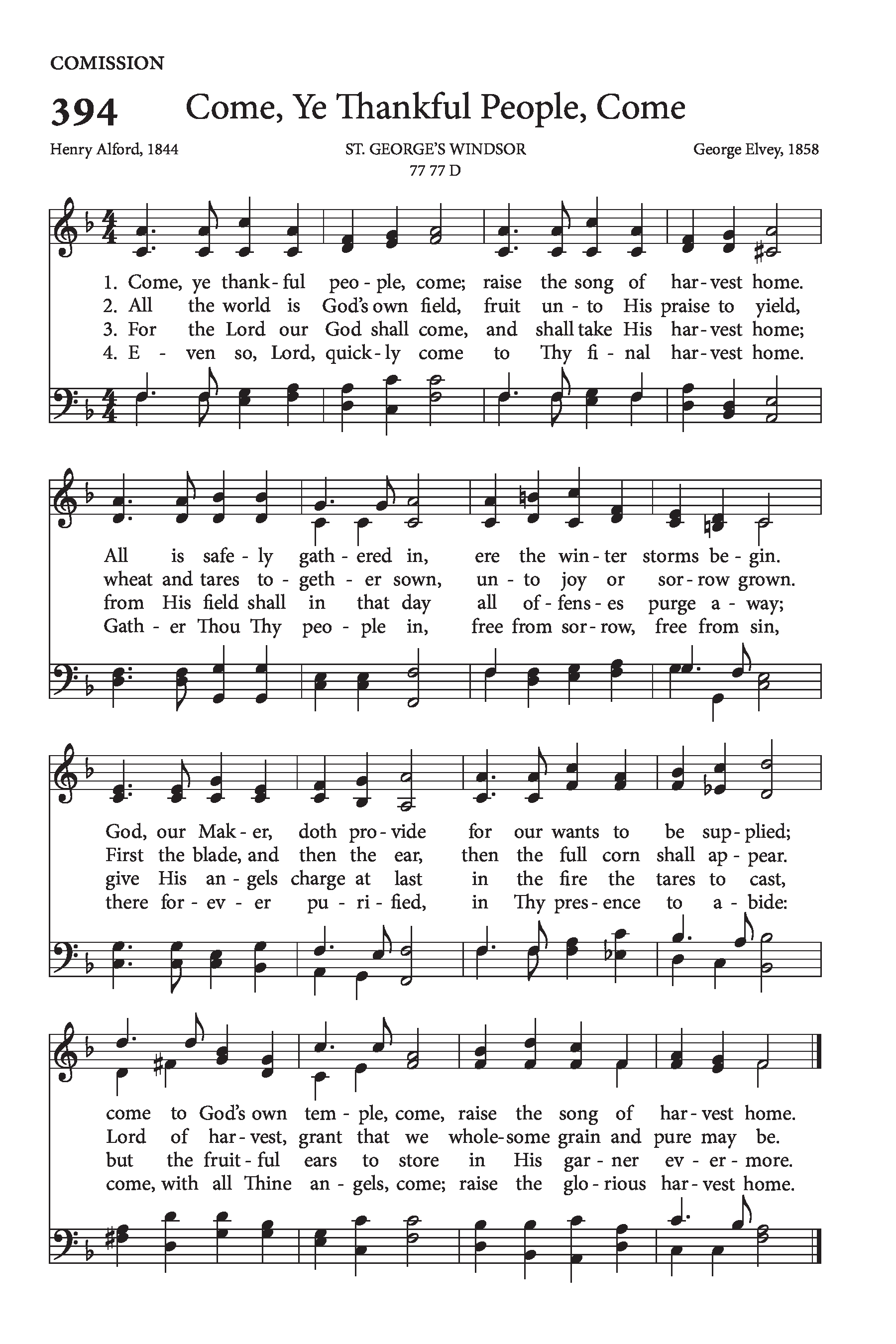 Hymn Sheet for Come, Ye Thankful People, Come