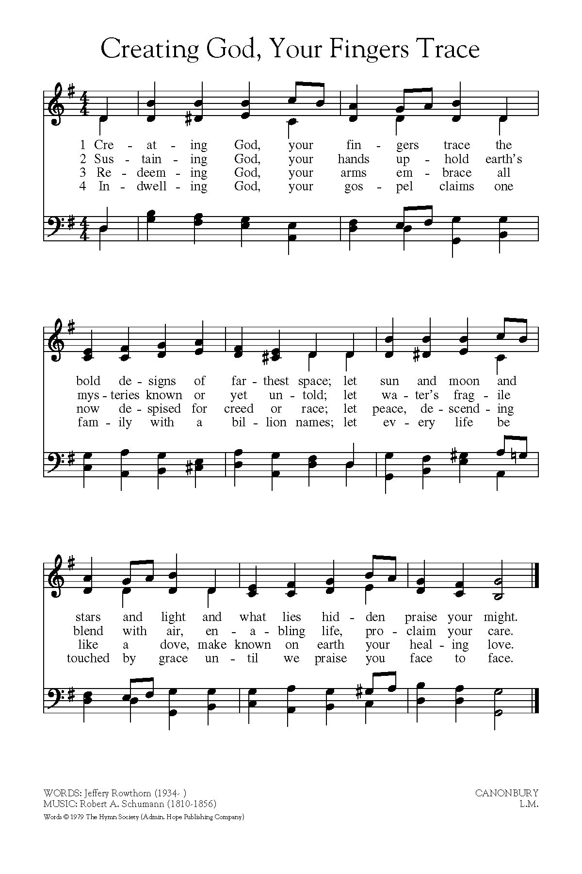 Hymn Sheet for Creating God, Your Fingers Trace